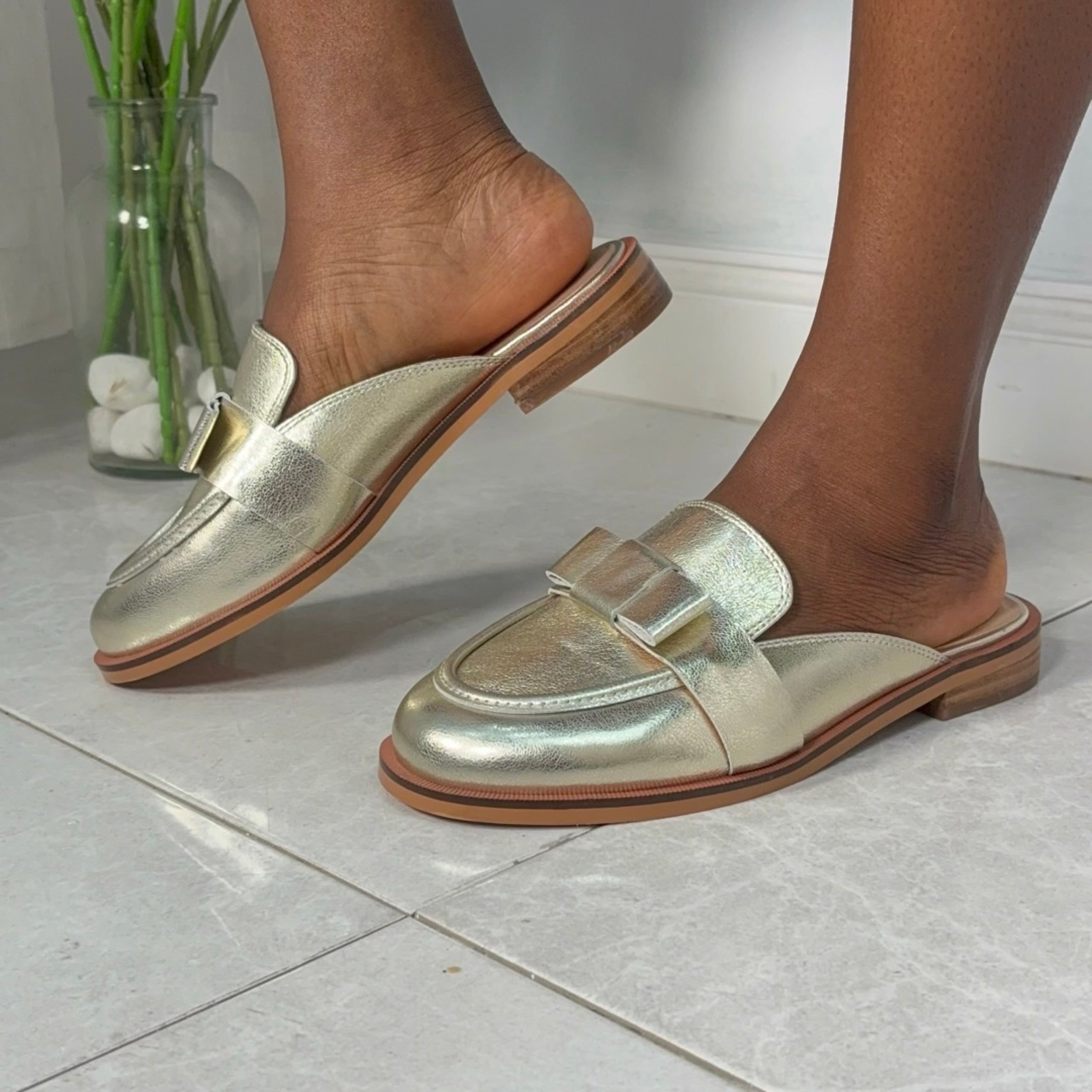 Wyder Studios Loafer Flat Mule in Gold