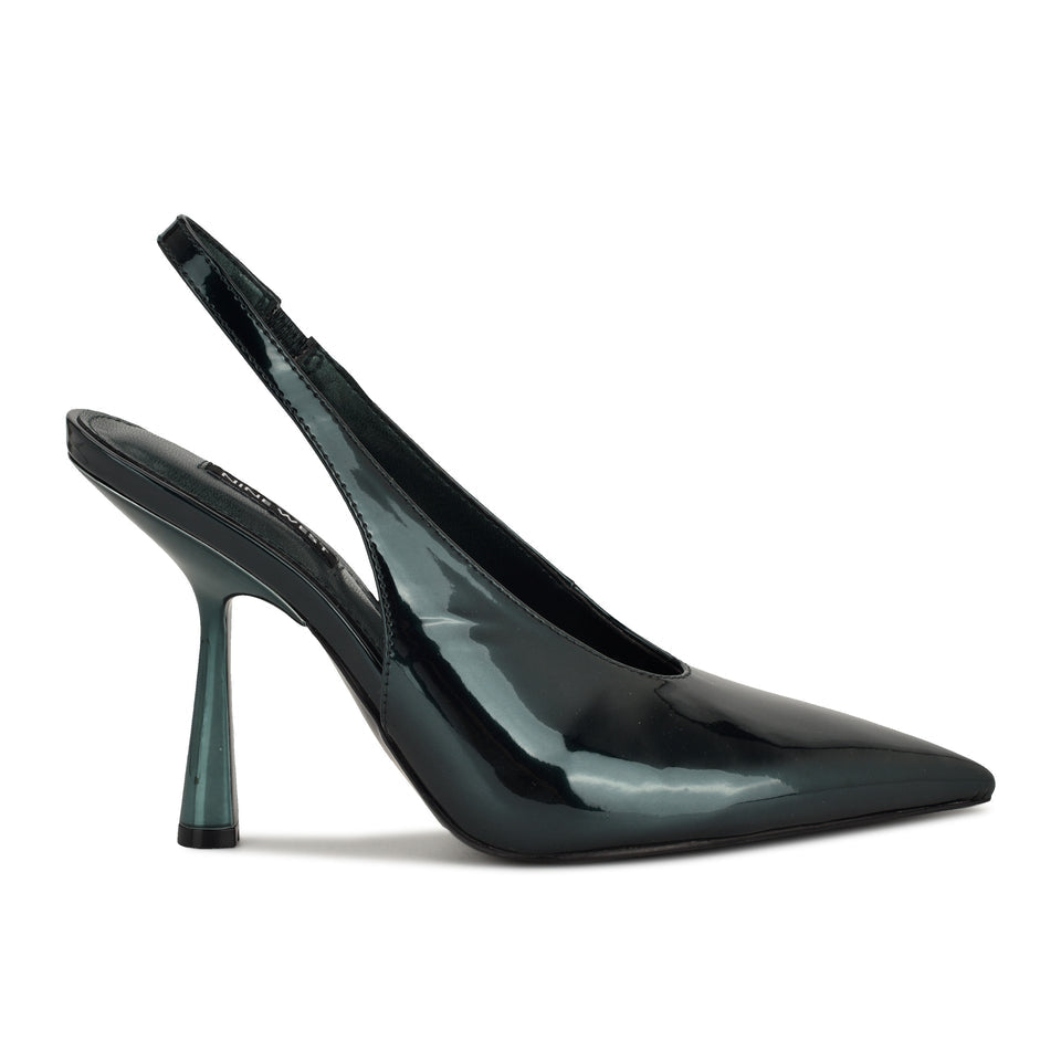 Nine West Patent Leather Pointed Slingbacks in Dark Green