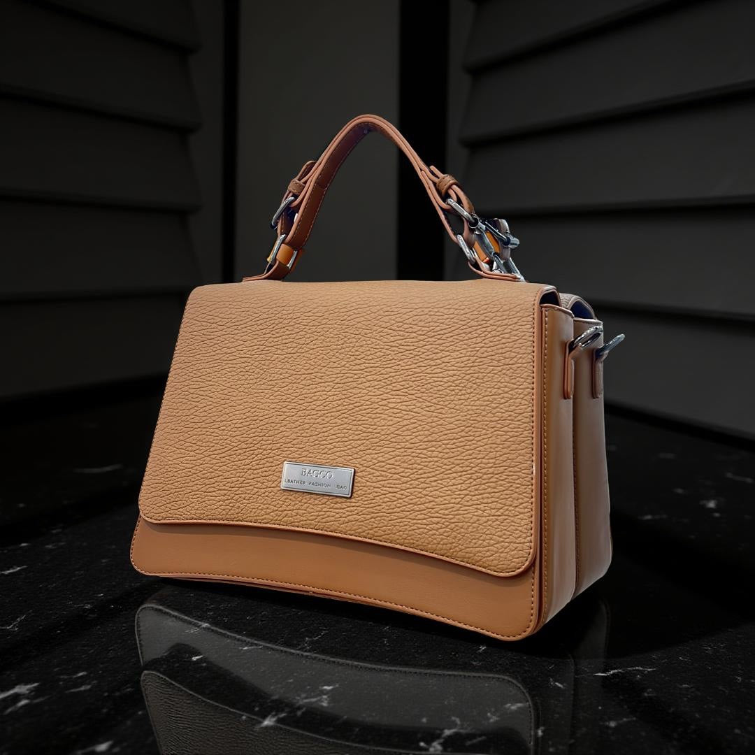 Bagco Structured Flap Top Handle Bag in Brown
