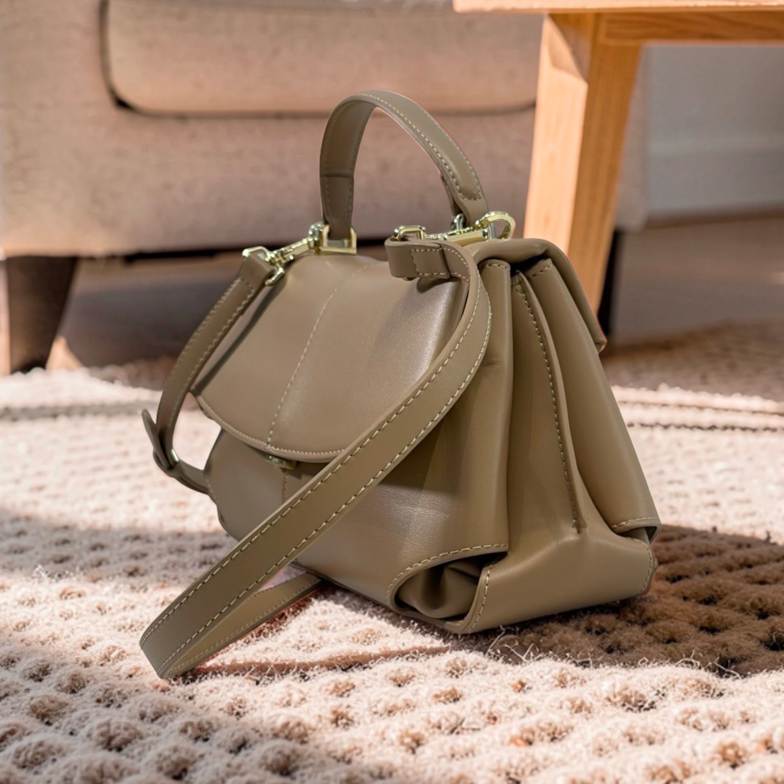 Versse Top Handle Small Bag in Beige