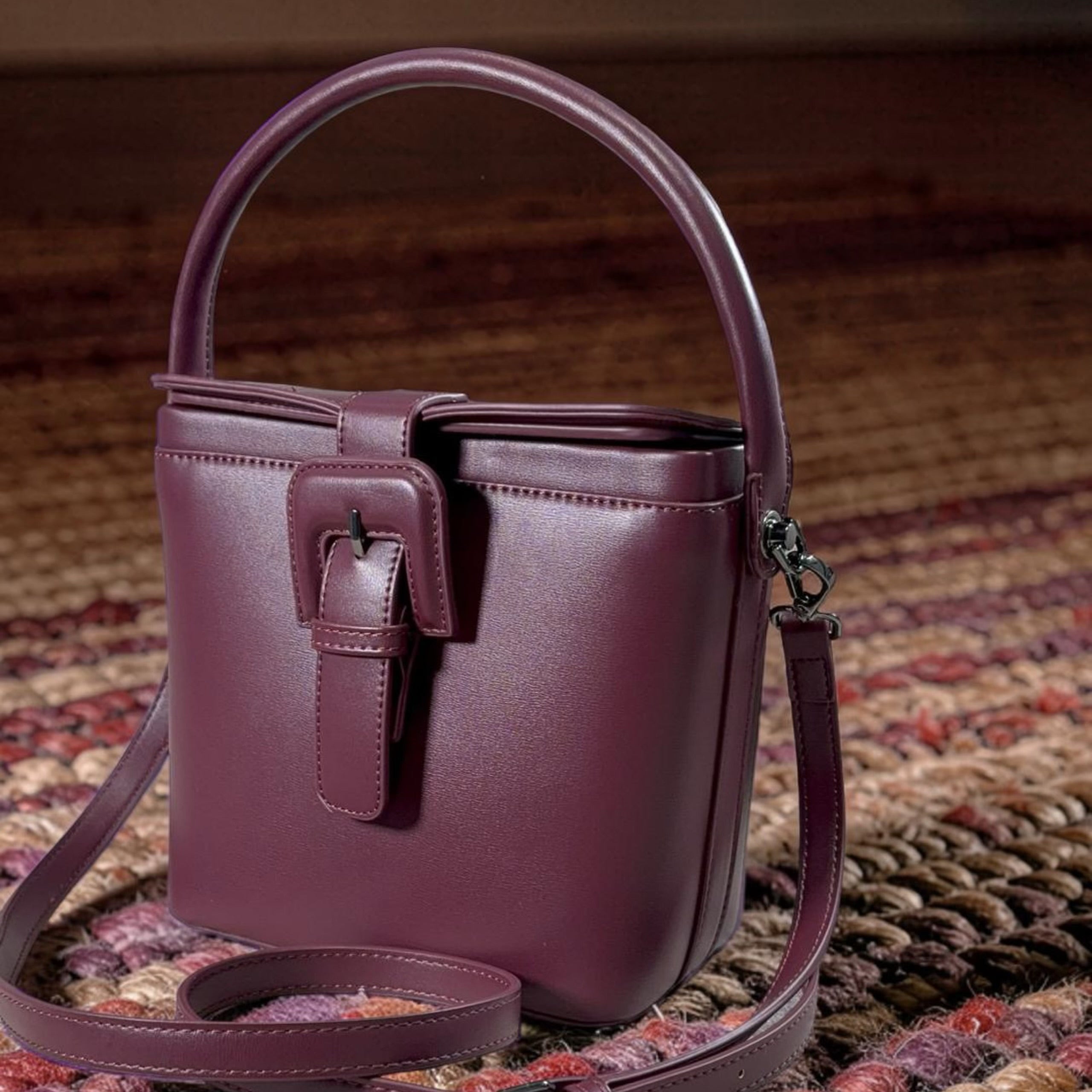 Bagco Top Handle Box Bag in Burgundy