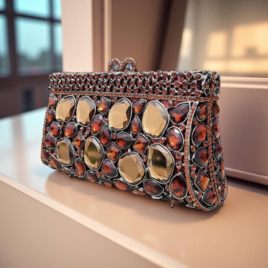 Cairo Glam Clutch Statement Espresso Purse with Crystals
