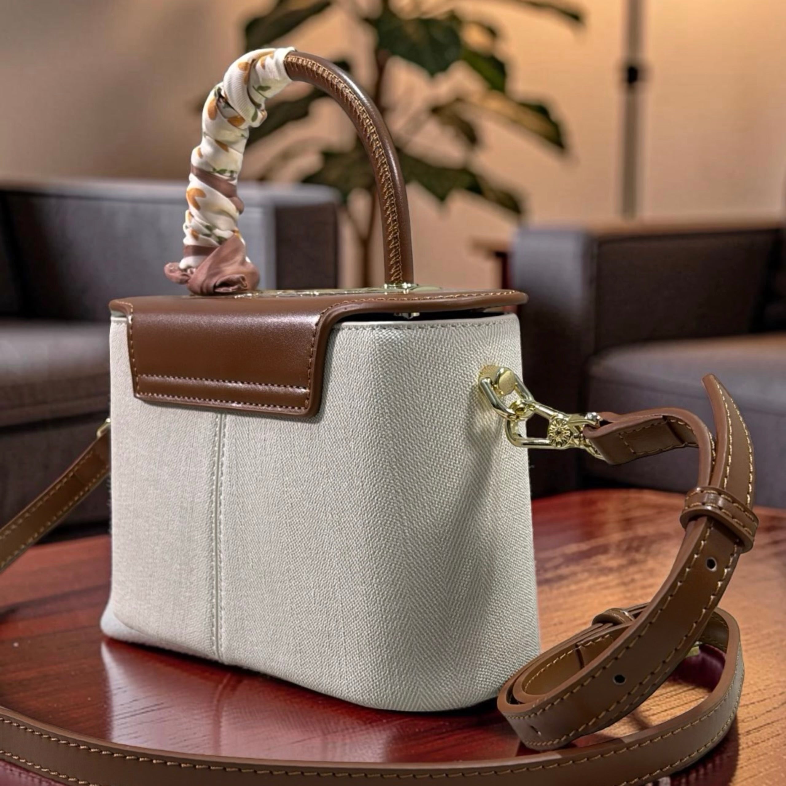 Versse Top Handle Mini Bag in Off White