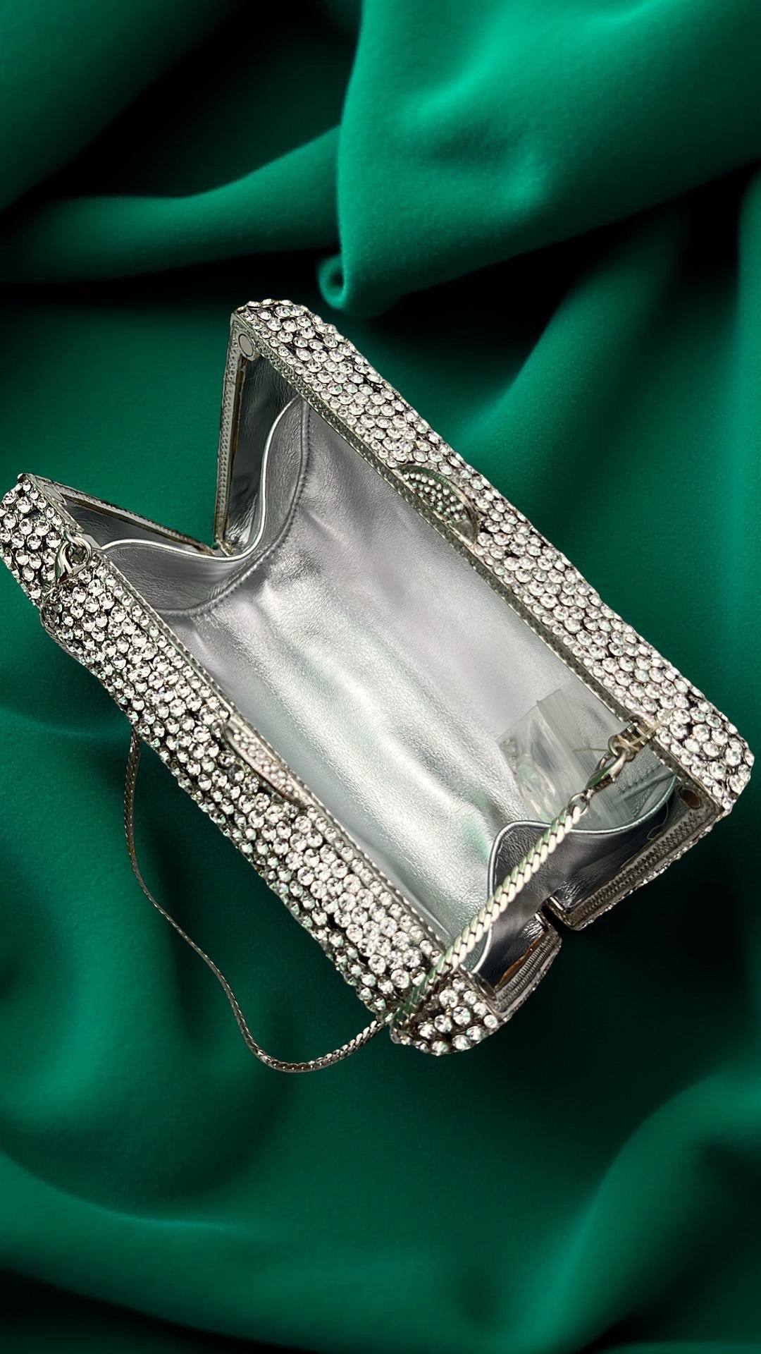 Santiago Structured Clutch Party Purse with Stones in Silver
