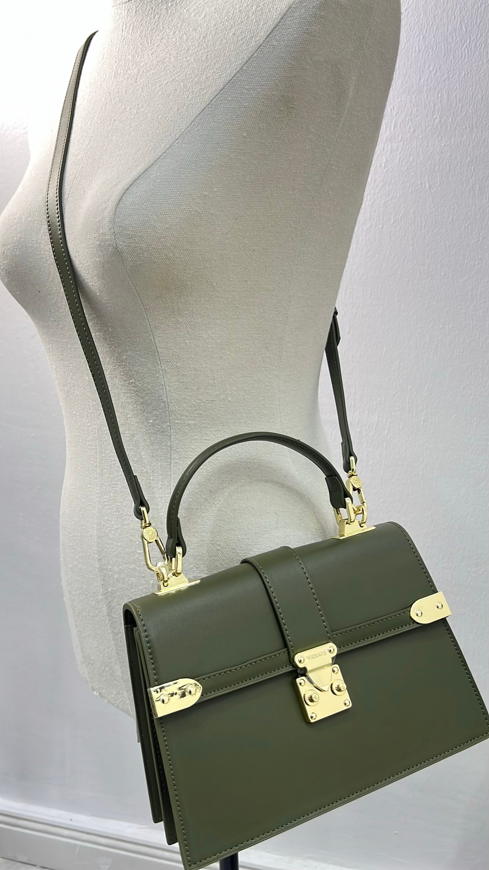 Versse Structured Top Handle Mini Bag in Wine in Green