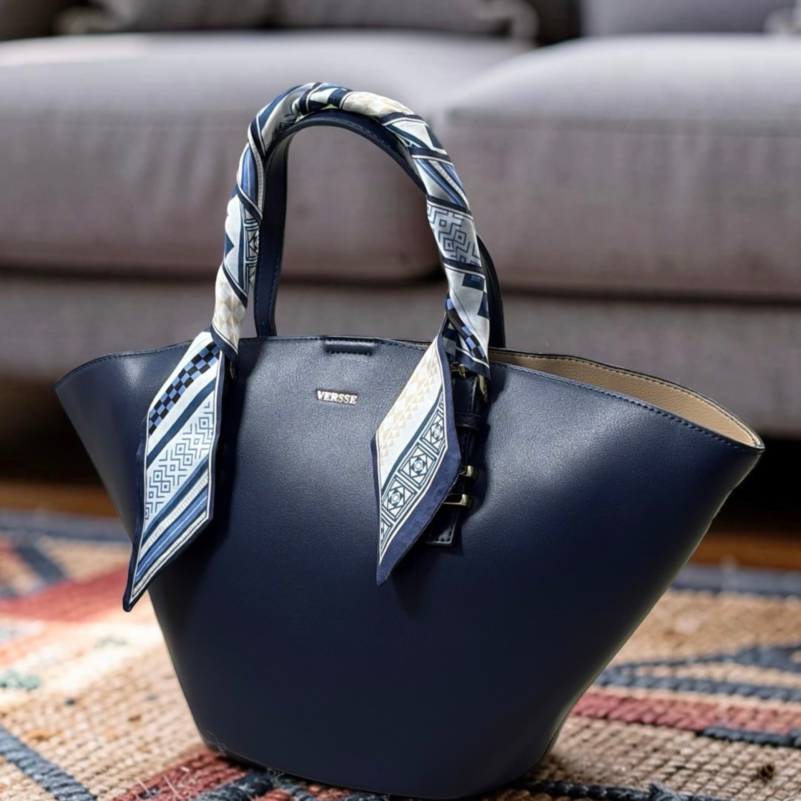 Versse Trapeze Handbag in Navy