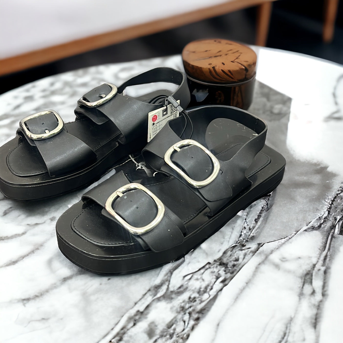 Zara Black Heeled Sandals with a cherry-shaped beaded detail main image 1