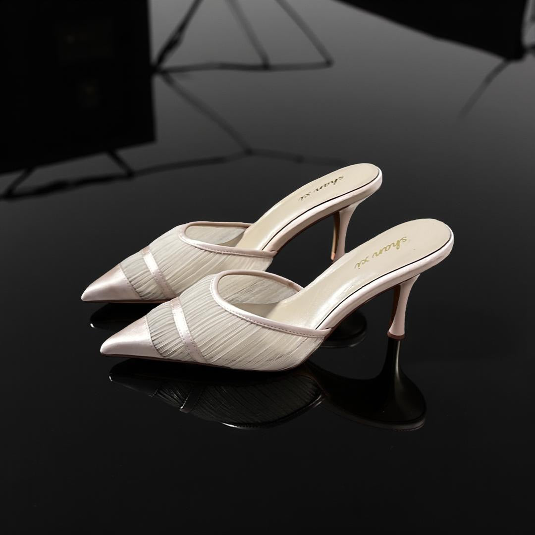 Classic Mesh Detail Pointed Toe Mule in Blush