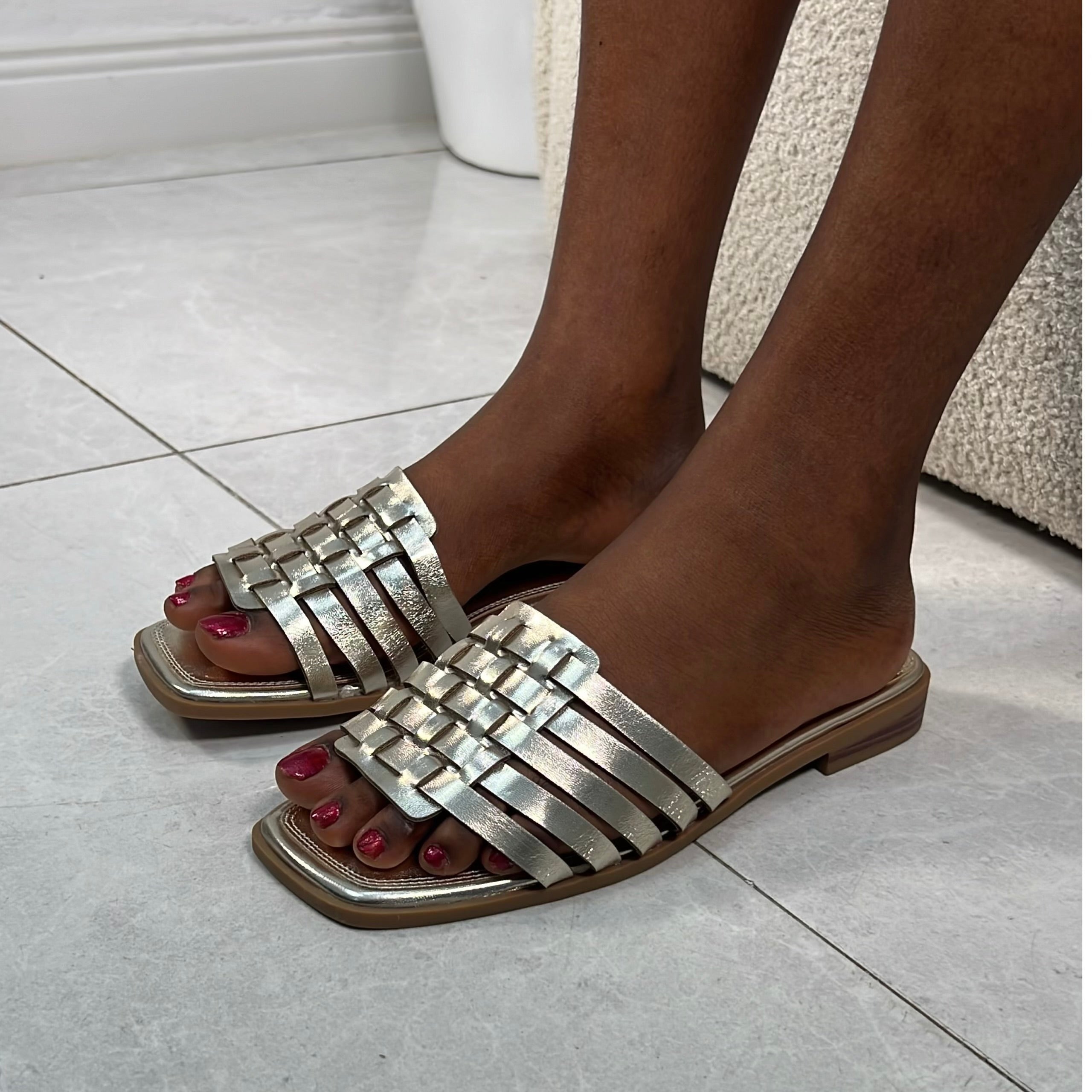 Nola Matted Leather Slide in Gold