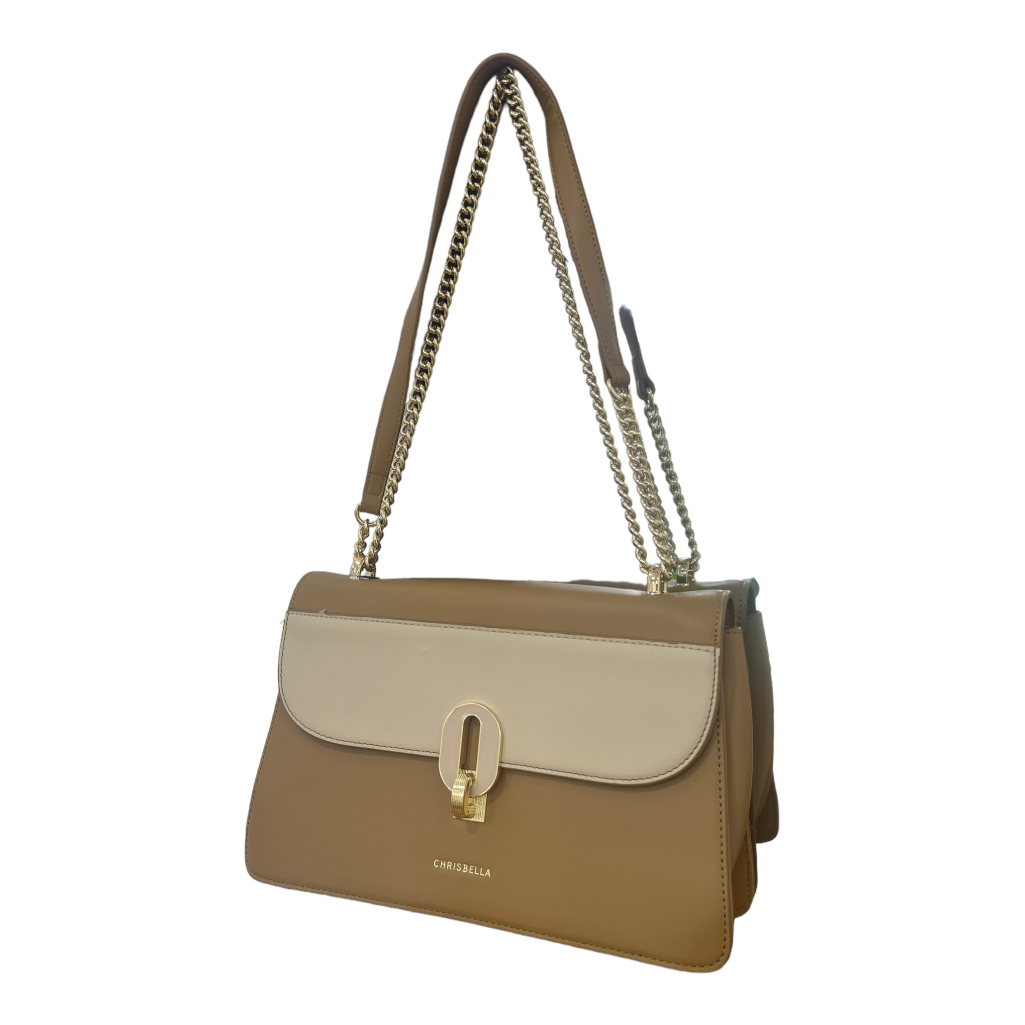 CHRISBELLA TWO-TONE FRONTAL KNOB SIDEBAG IN BEIGE