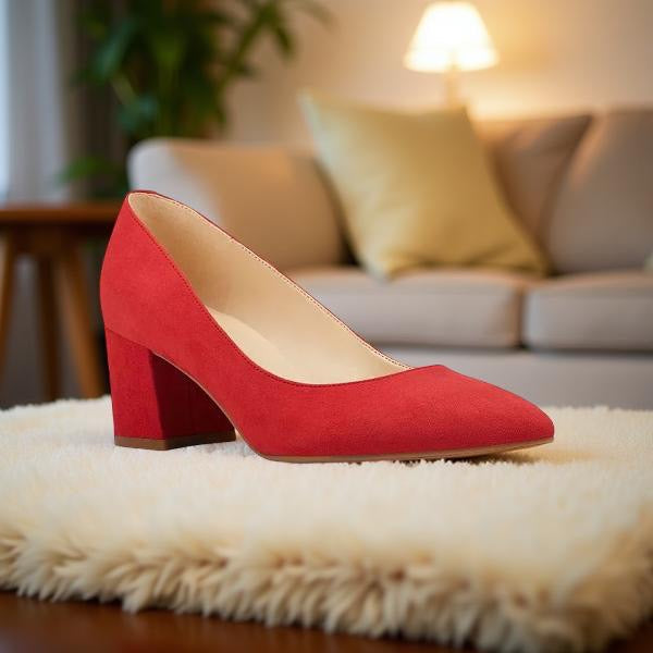 Nine West Suede Pointed Toe Block Heel Pump in Red