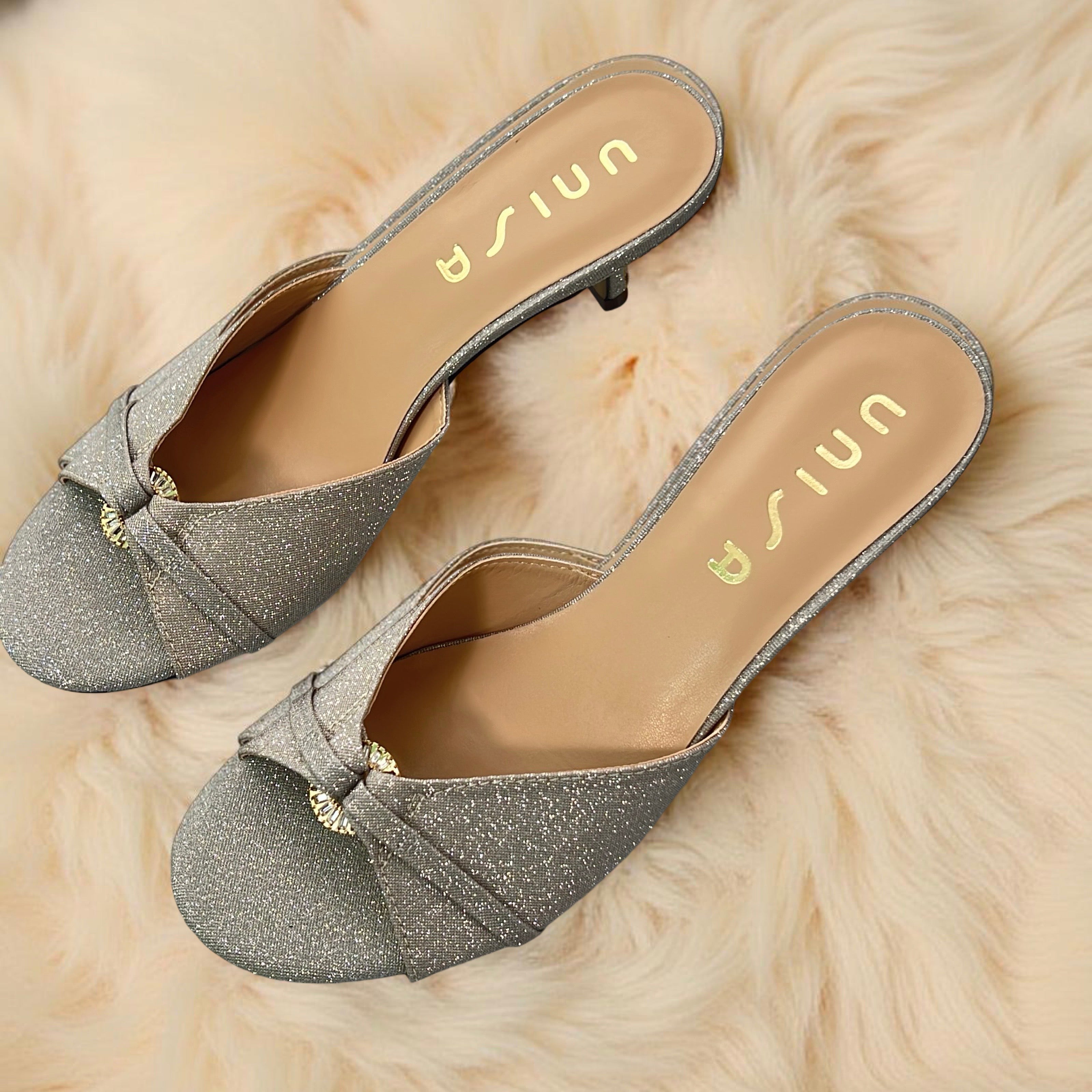 Unisa Shimmer Low Heel Mule in Light Gold