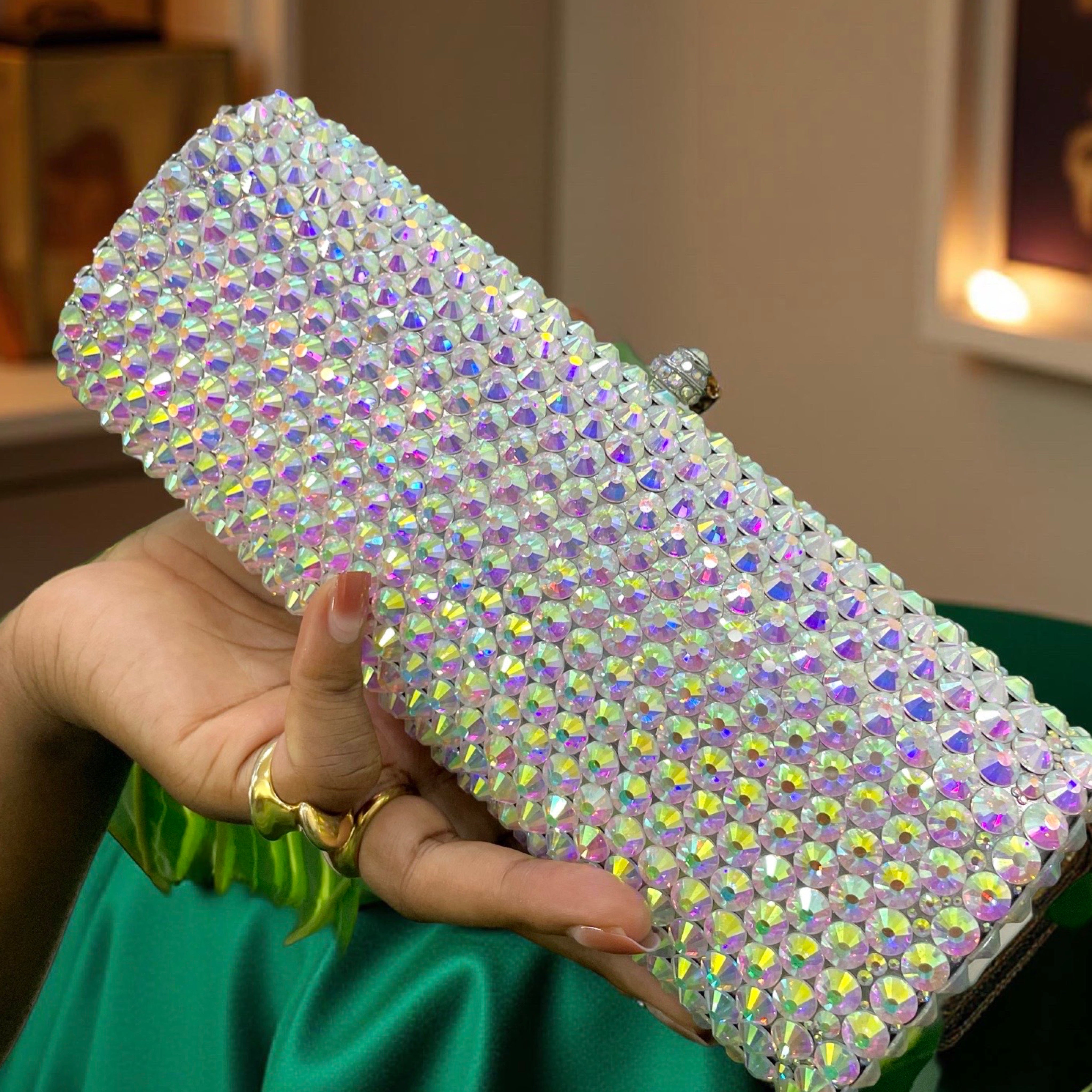 Paris Silver Evening Bag Silver Rhinestone Clutch for Events