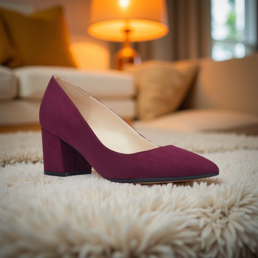 Nine West Suede Pointed Toe Block Heel Pump in Wine