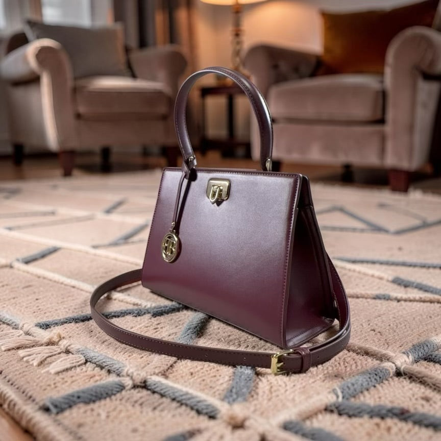 Bagco Single Top Handle Compact Bag in Burgundy