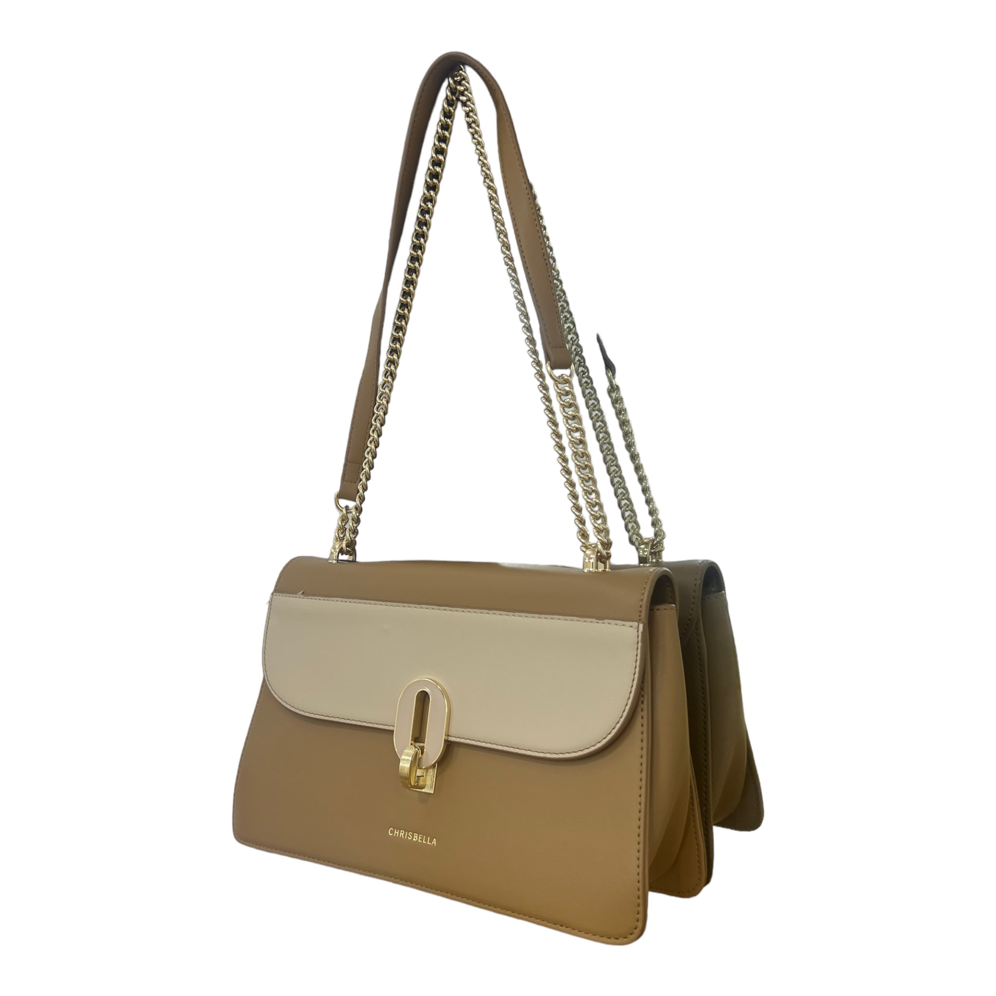 CHRISBELLA TWO-TONE FRONTAL KNOB SIDEBAG IN BEIGE