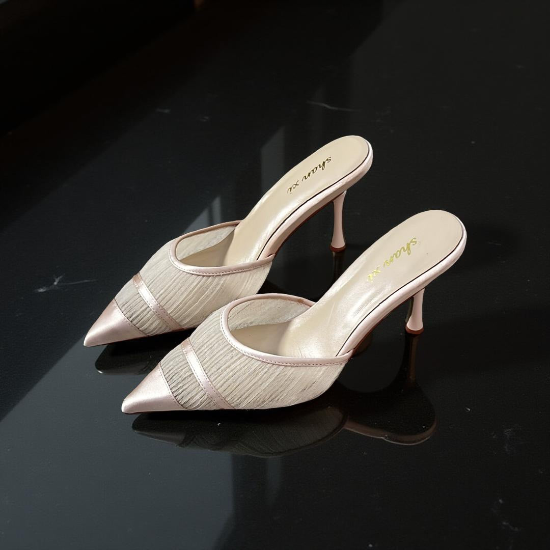 Classic Mesh Detail Pointed Toe Mule in Blush