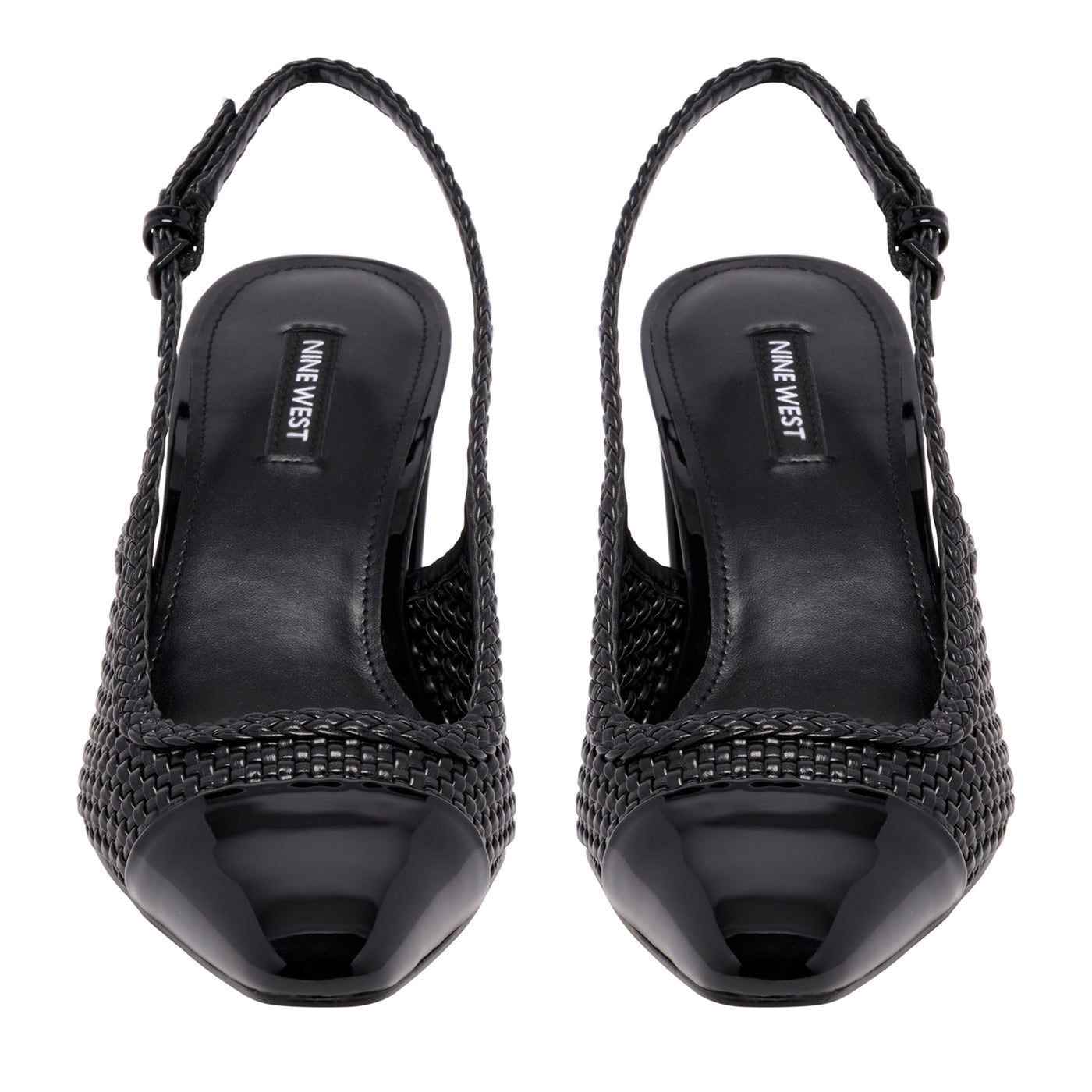 Nine West Toe Cap Woven Leather Block Heel Pump in Black