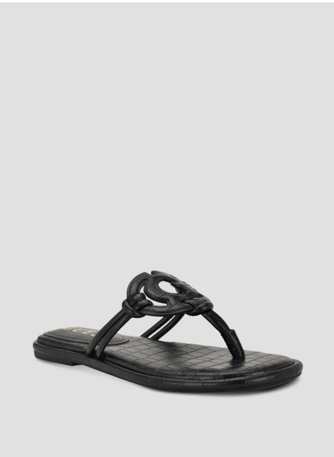 Guess Faux Croc Skin Leather Slippers in Black