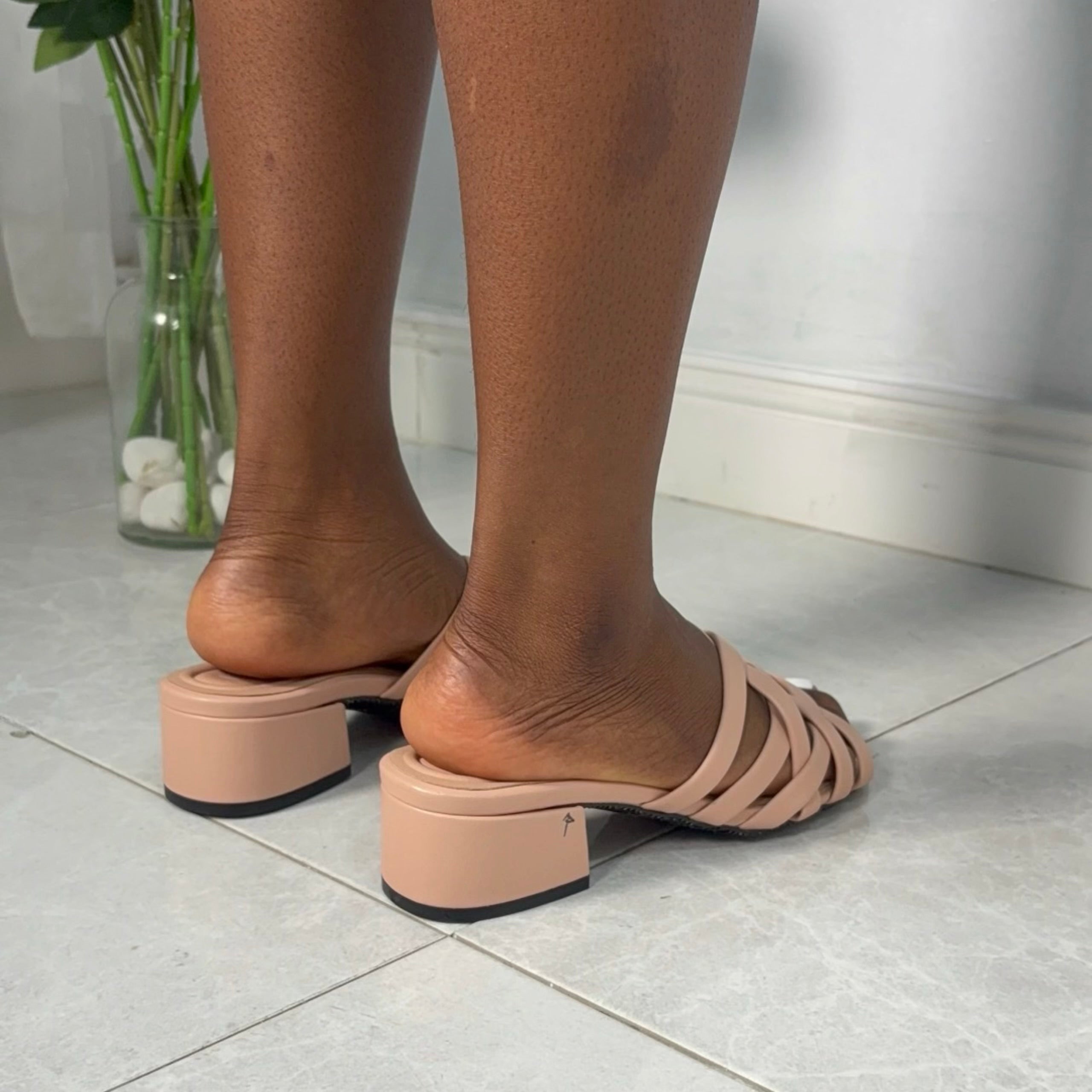 Wydr Studios Cross Strap Block Heel Mule in Blush