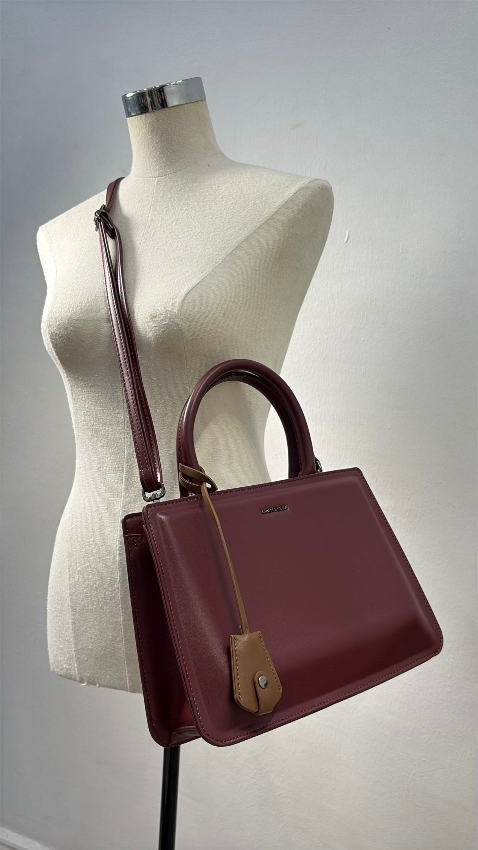Chrisbella Medium Structured Bag in Burgundy