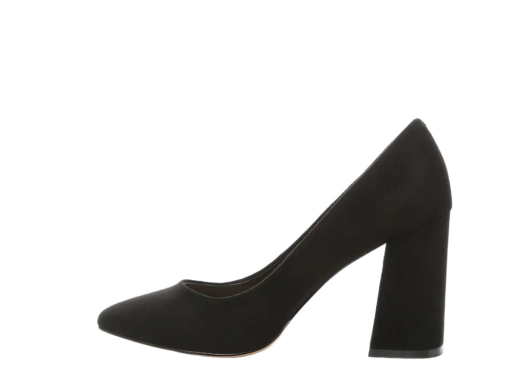MIX NO 6 BLACK ALMOND TOE BLOCK HEEL PUMP