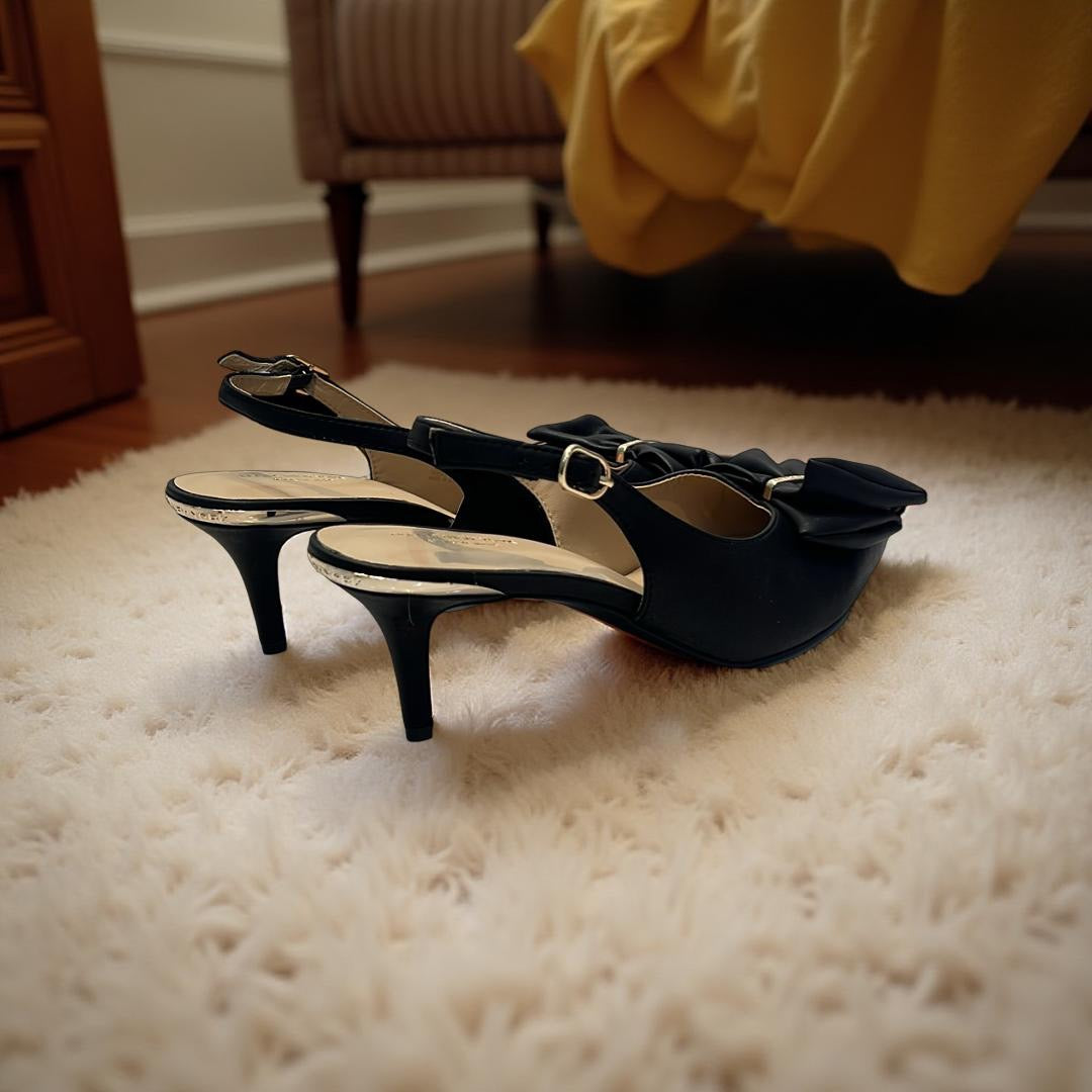 Andrew Marc Bow Detail Low Heel Slingback Pump in Black