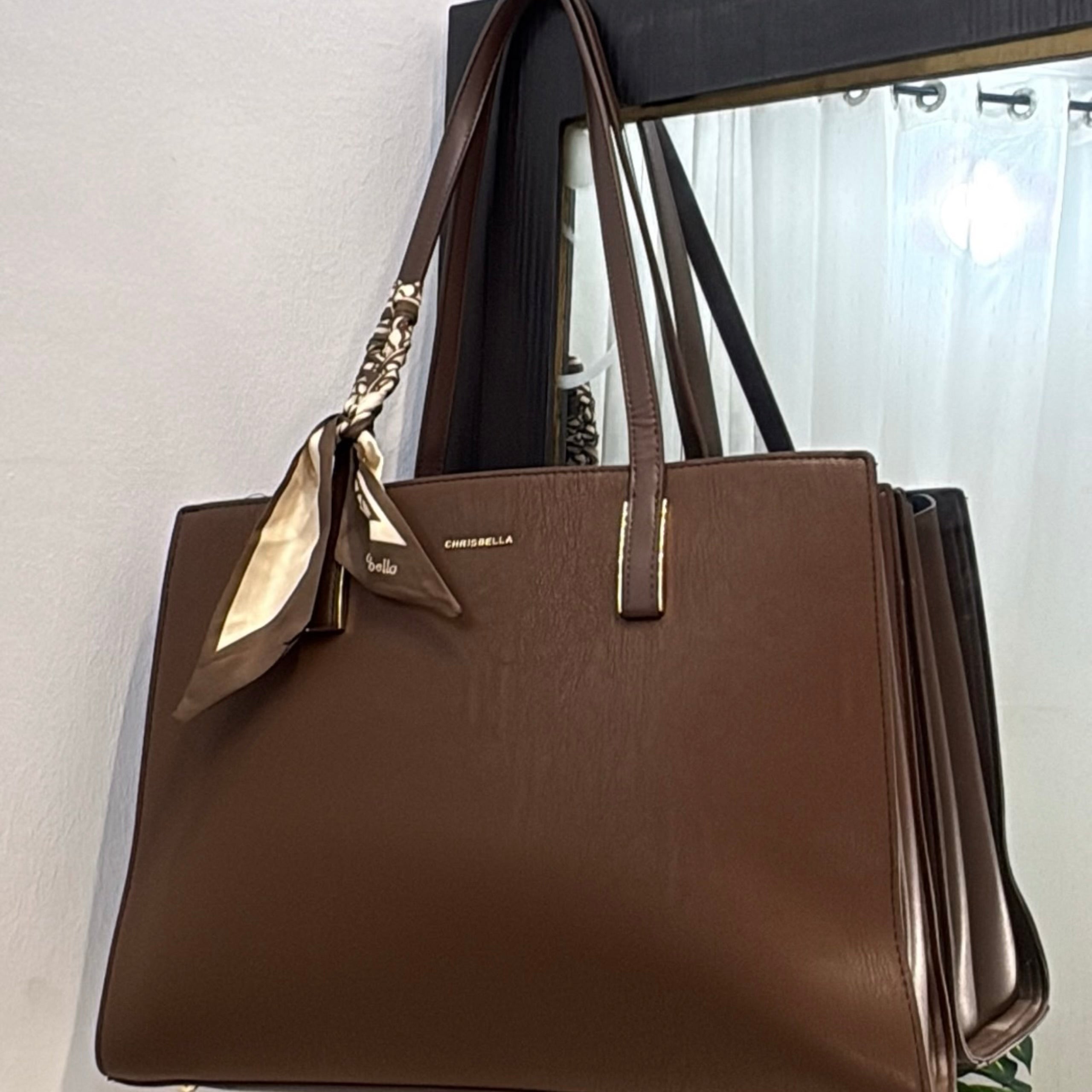 Chrisbella Scarf Detail Shoulder Tote in Coffee