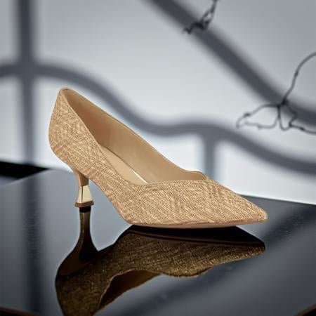 Nine West Pointed Toe Brocade Pump in Beige