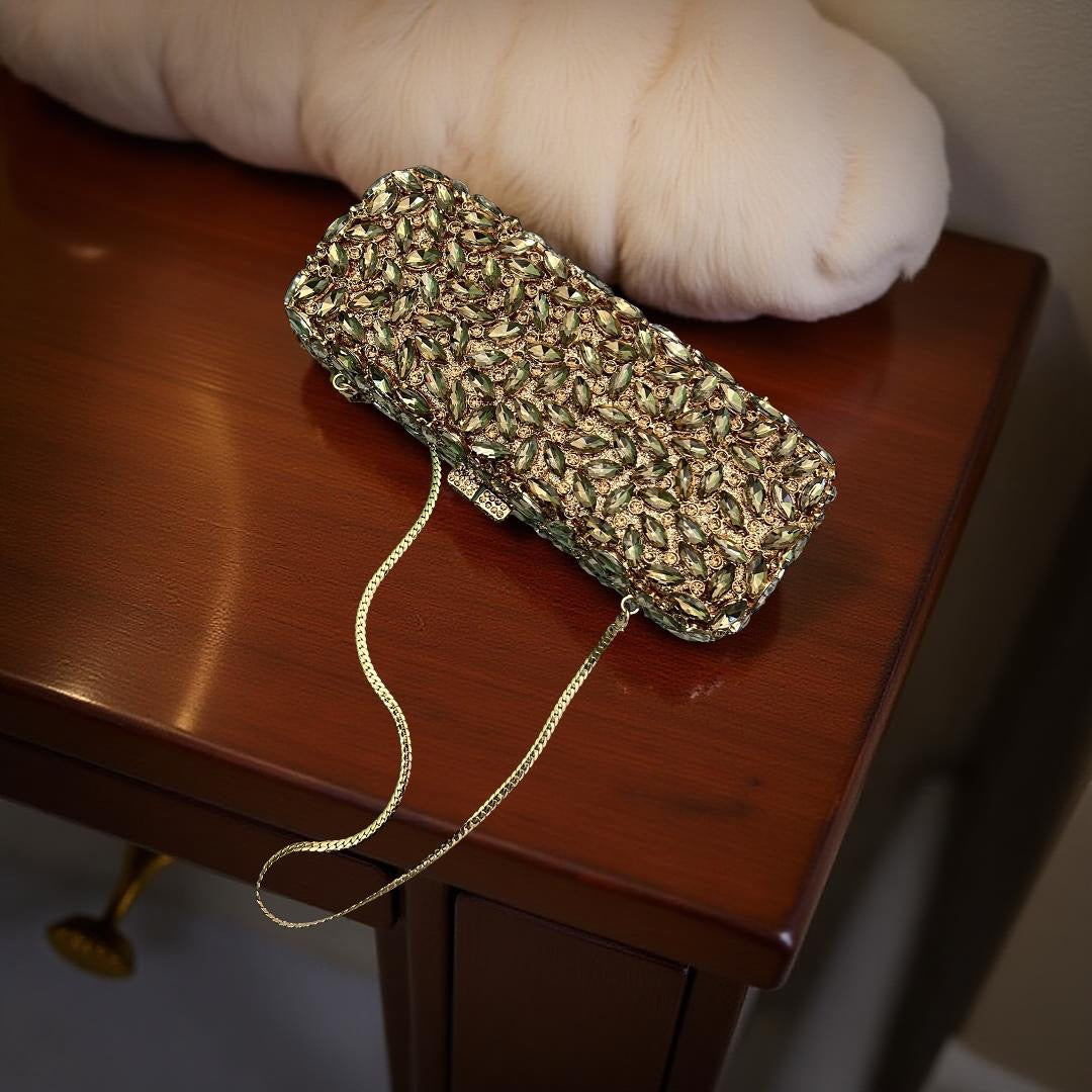 Kyoto Clutch Structured Party Purse with Stones in Gold