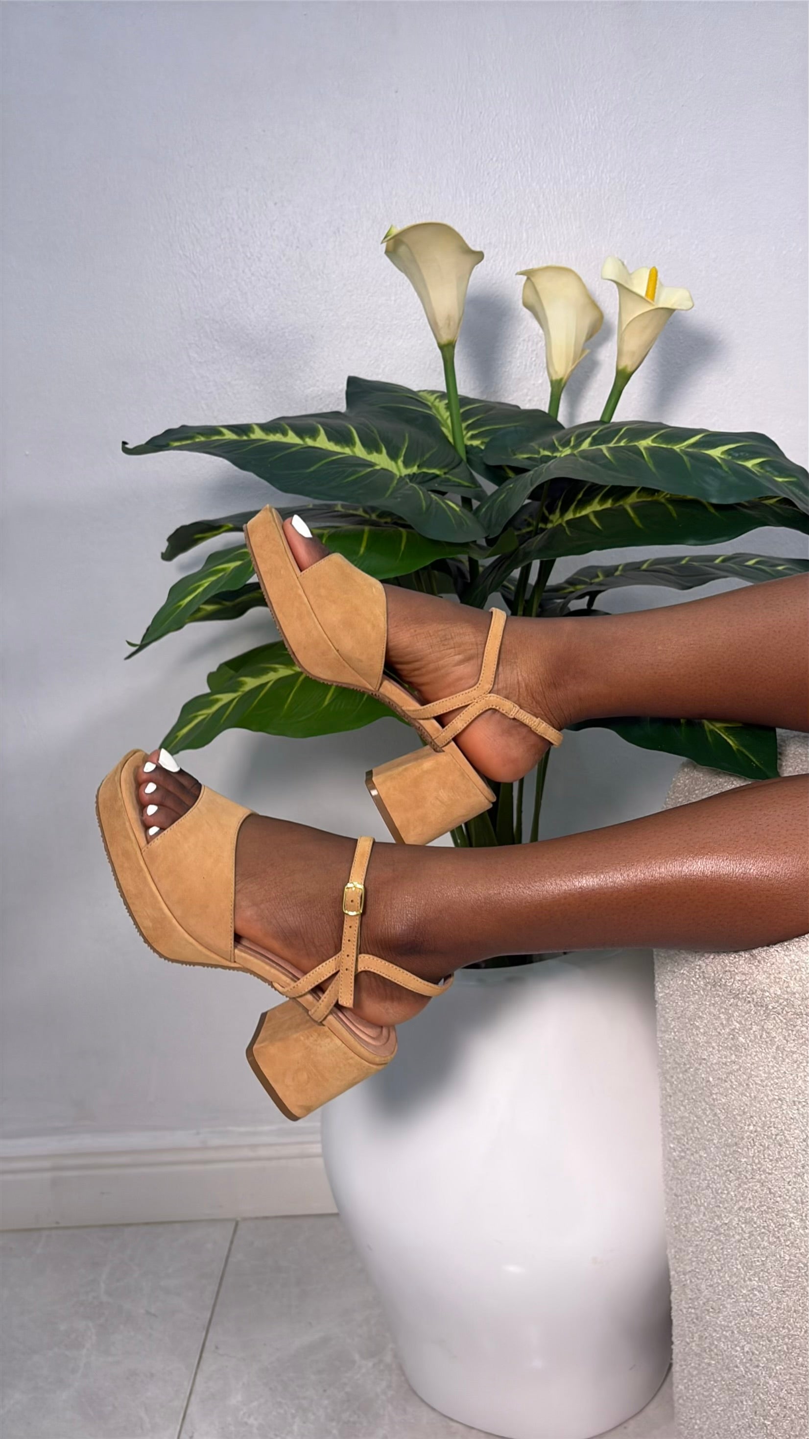 Wydr Studios Suede Block Heel Sandal in Tan
