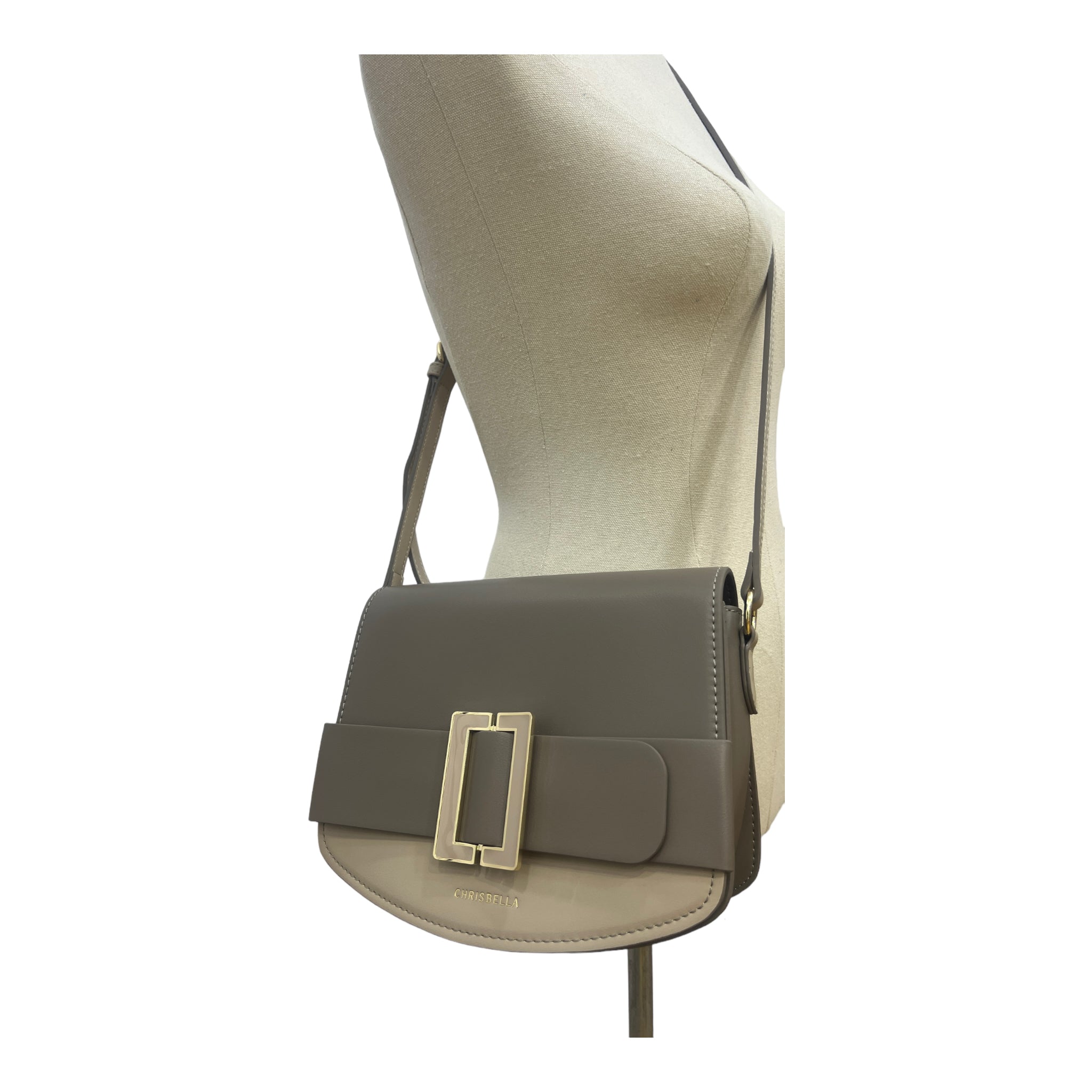 CHRISBELLA TWO-TONE BELT DETAIL BAG IN MUD