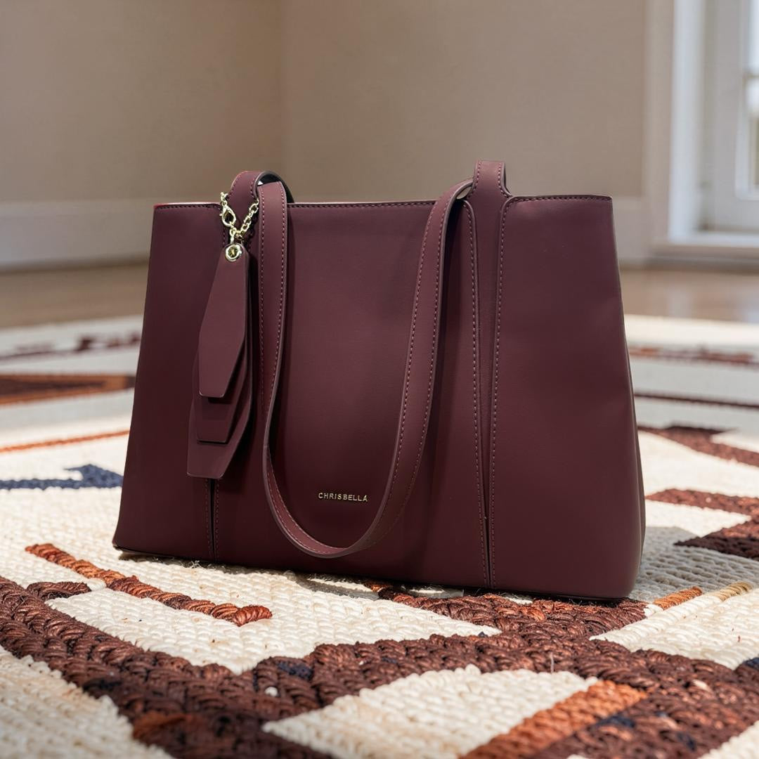 Chrisbella Dual Compartment Shoulder Bag in Burgundy