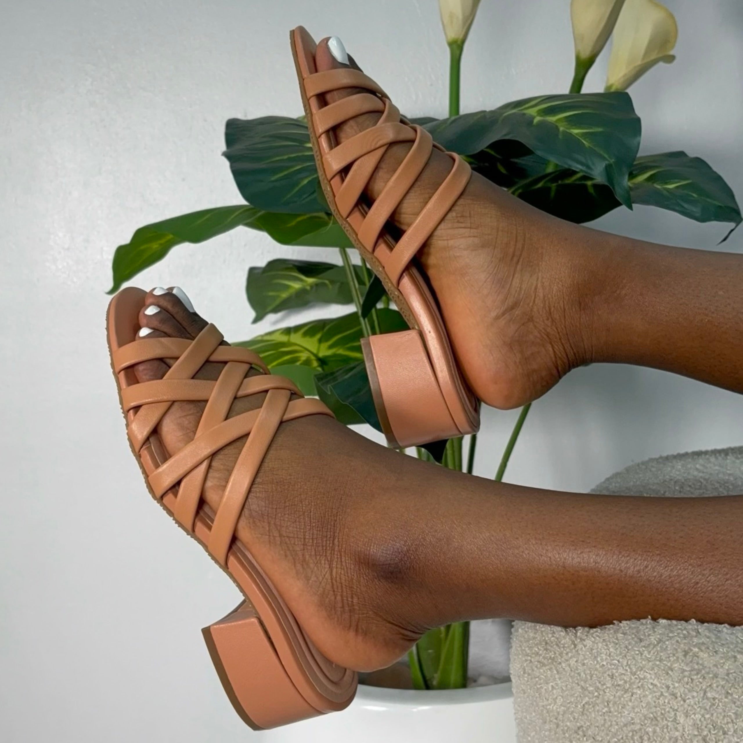 Wyder Studios Cross Strap Block Heel Mule in Melon