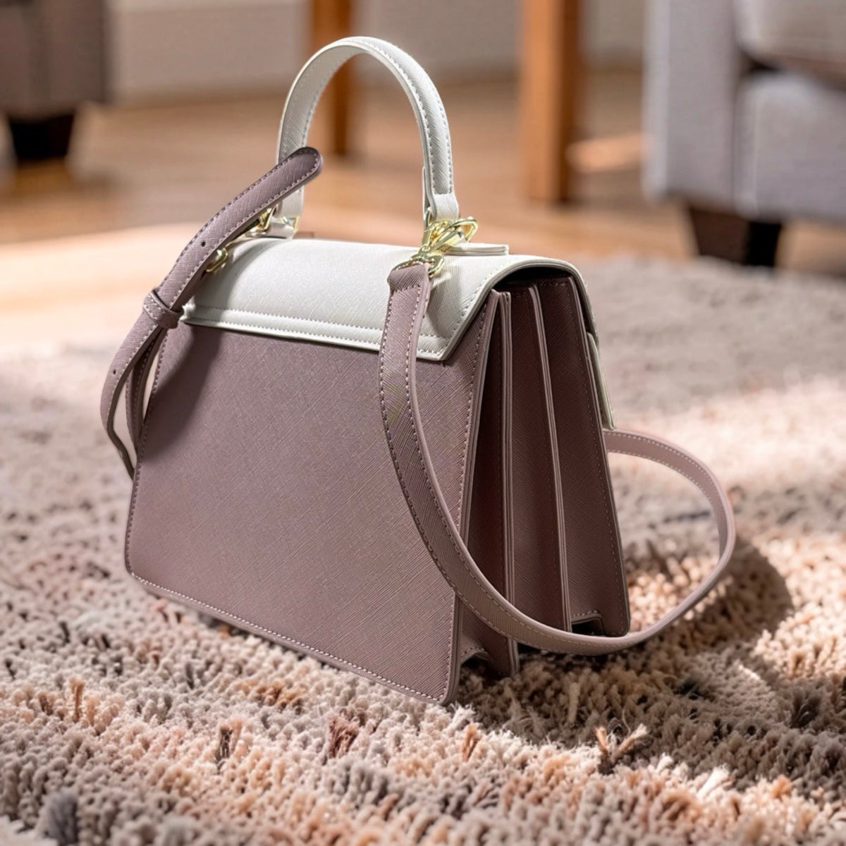 Chrisbella Structured Top Handle Bag in Pink Mix
