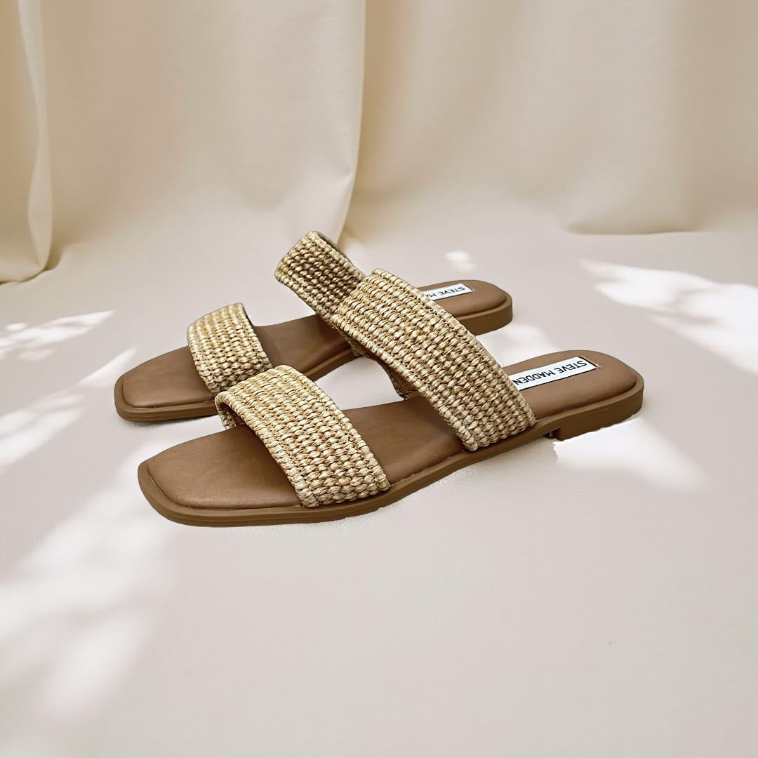 Steve madden Raffia Double Strap Slide Sandal in Natural