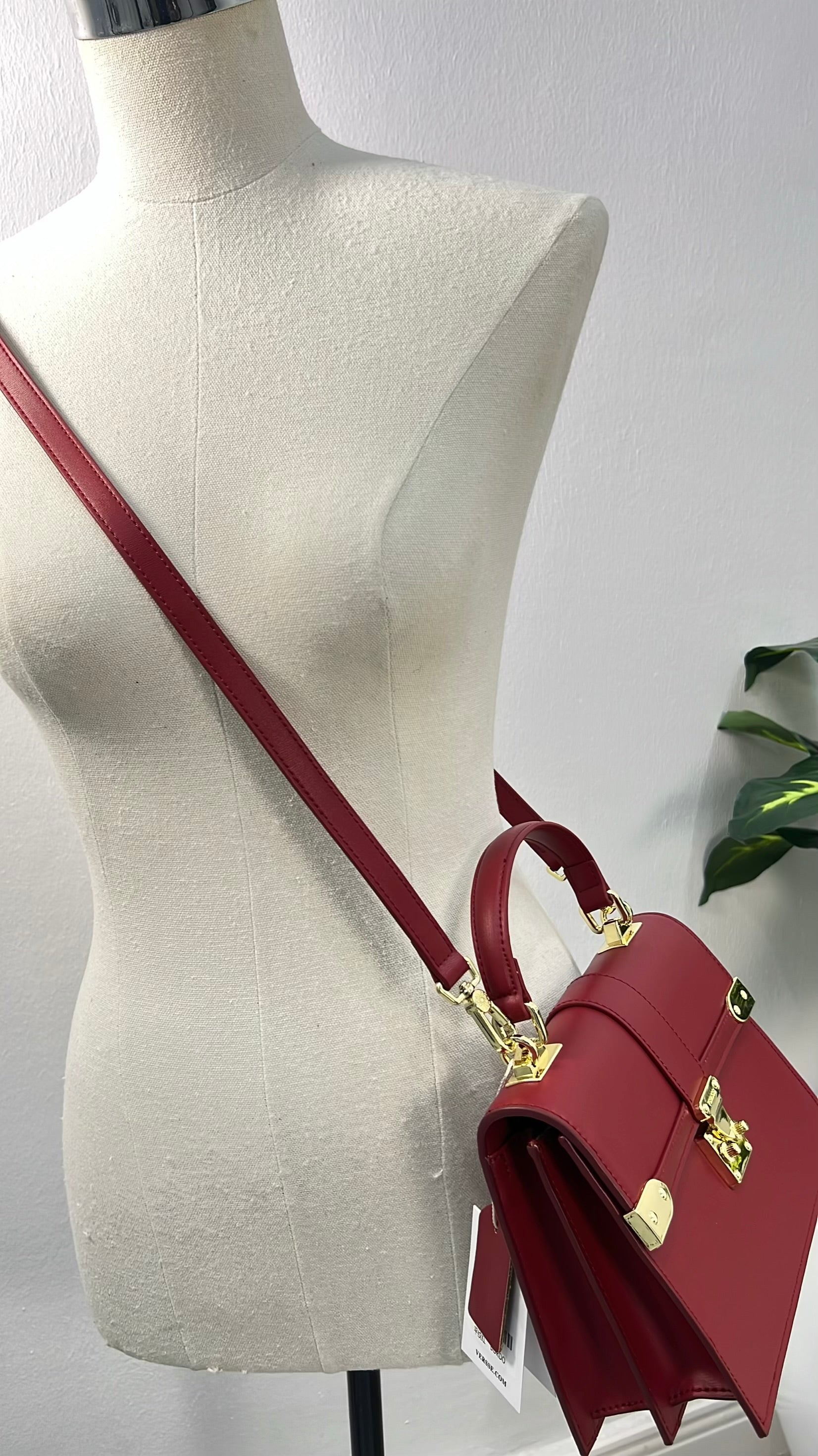 Versse Structured Top Handle Mini Bag in Dark Red