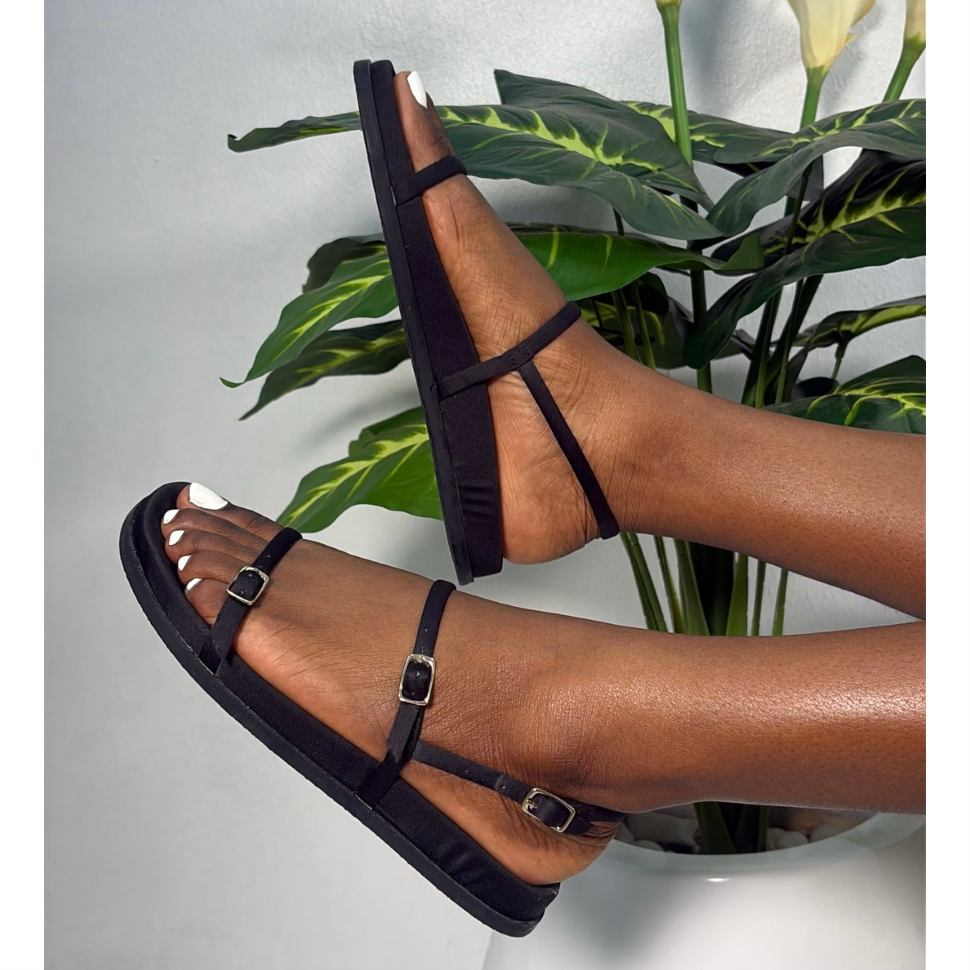 Zara Satin Strappy Sandal in Black