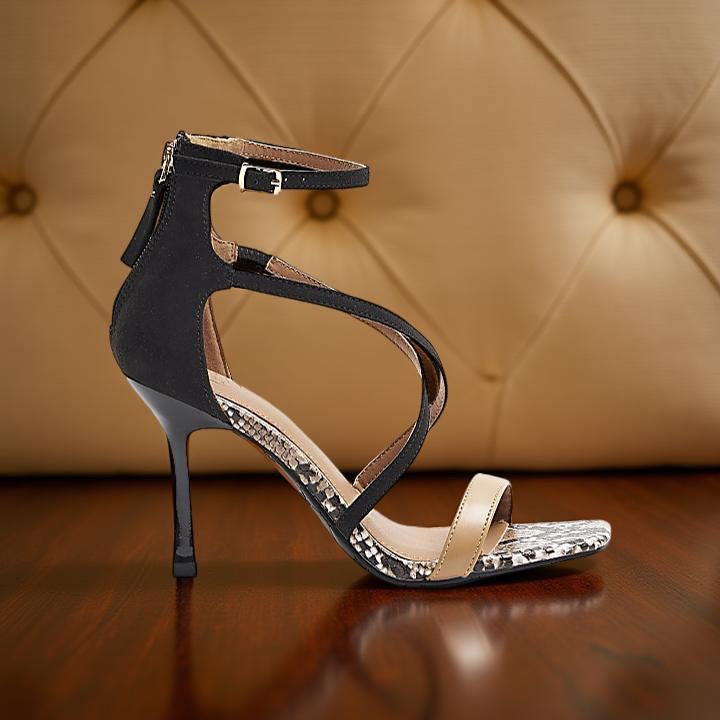 River Island Strappy Heeled Sandal in Black/Brown