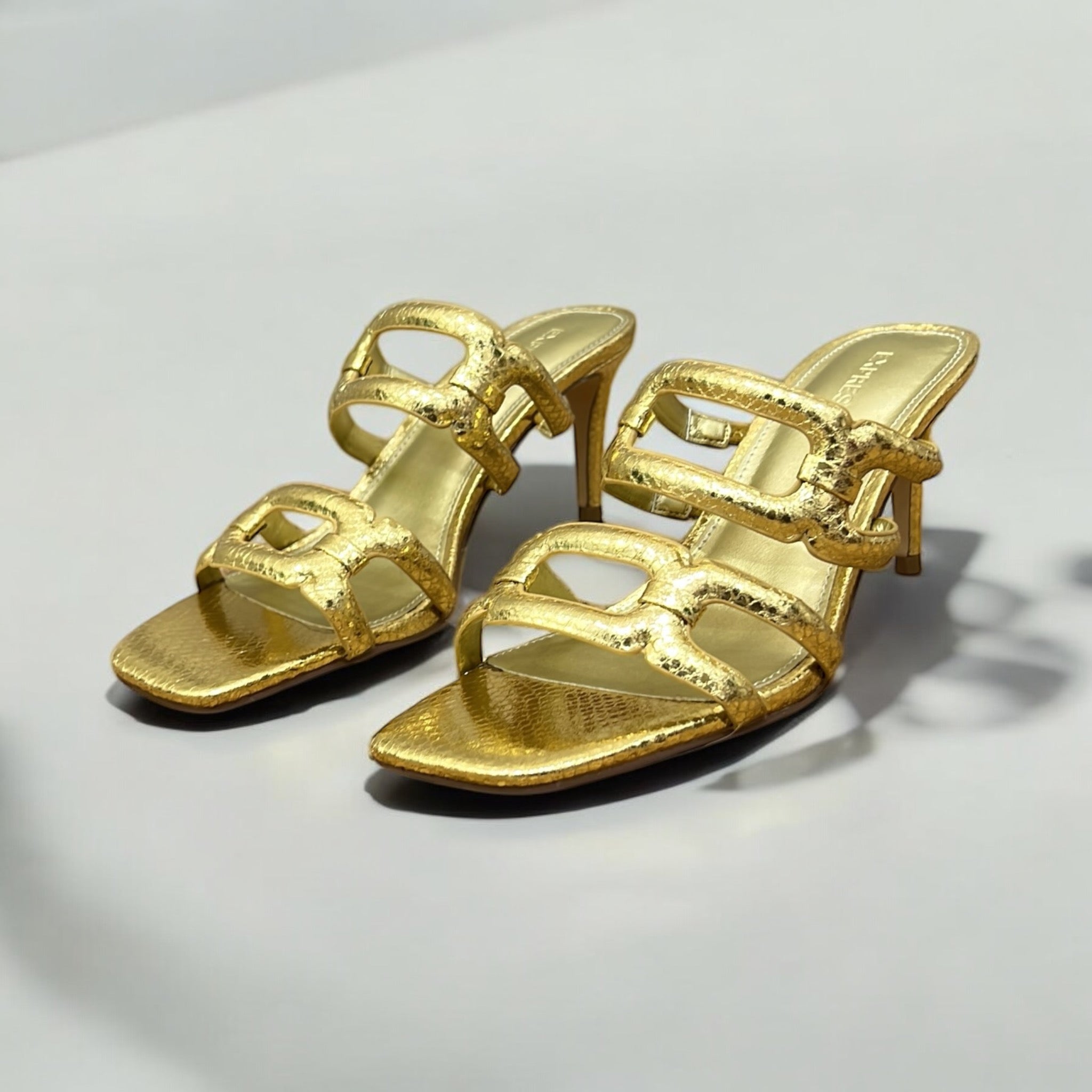 EXPRESS TEXTURED LEATHER LOW HEEL MULE IN GOLD