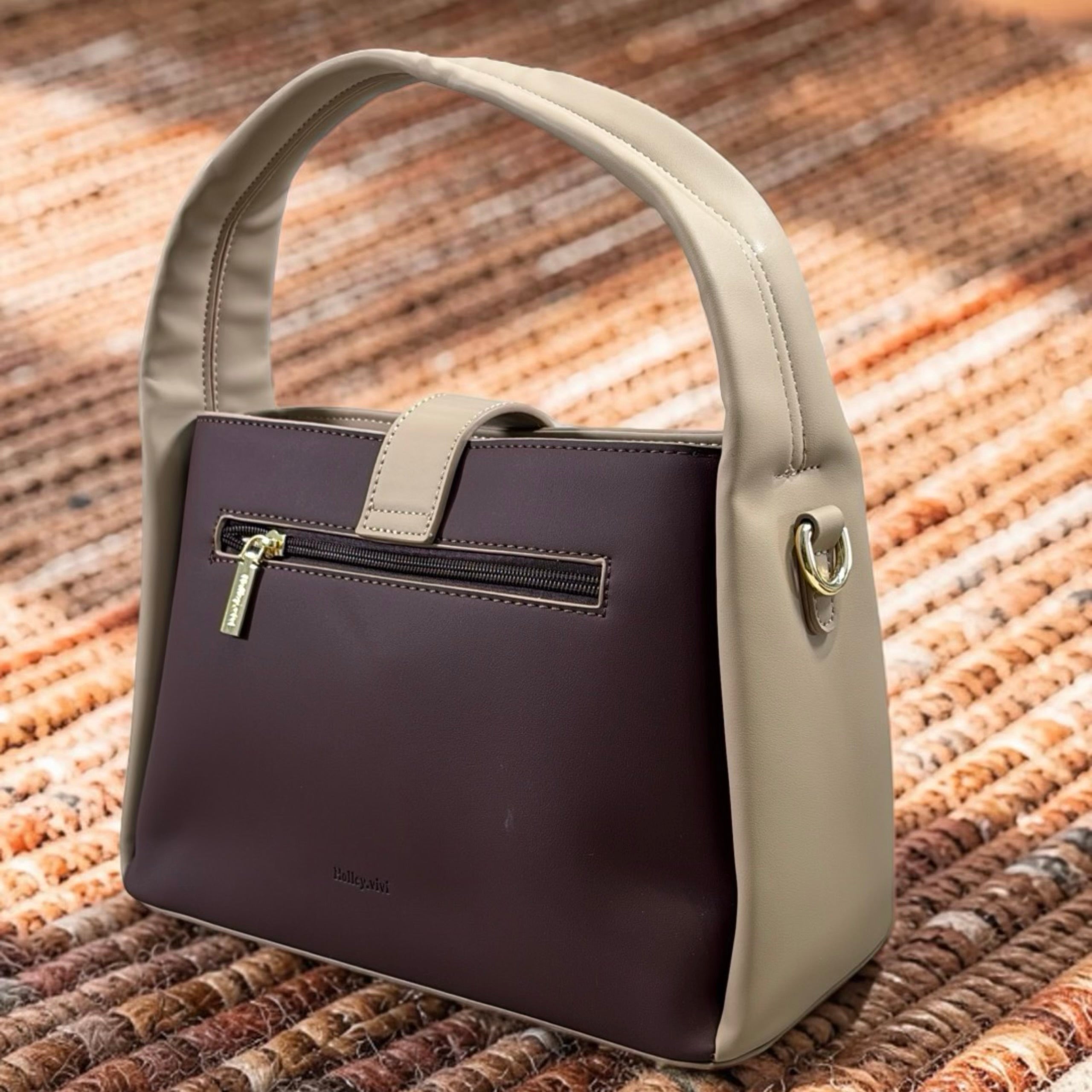Holley Vivi Two-Tone Shoulder Bag in Coffee/Khaki