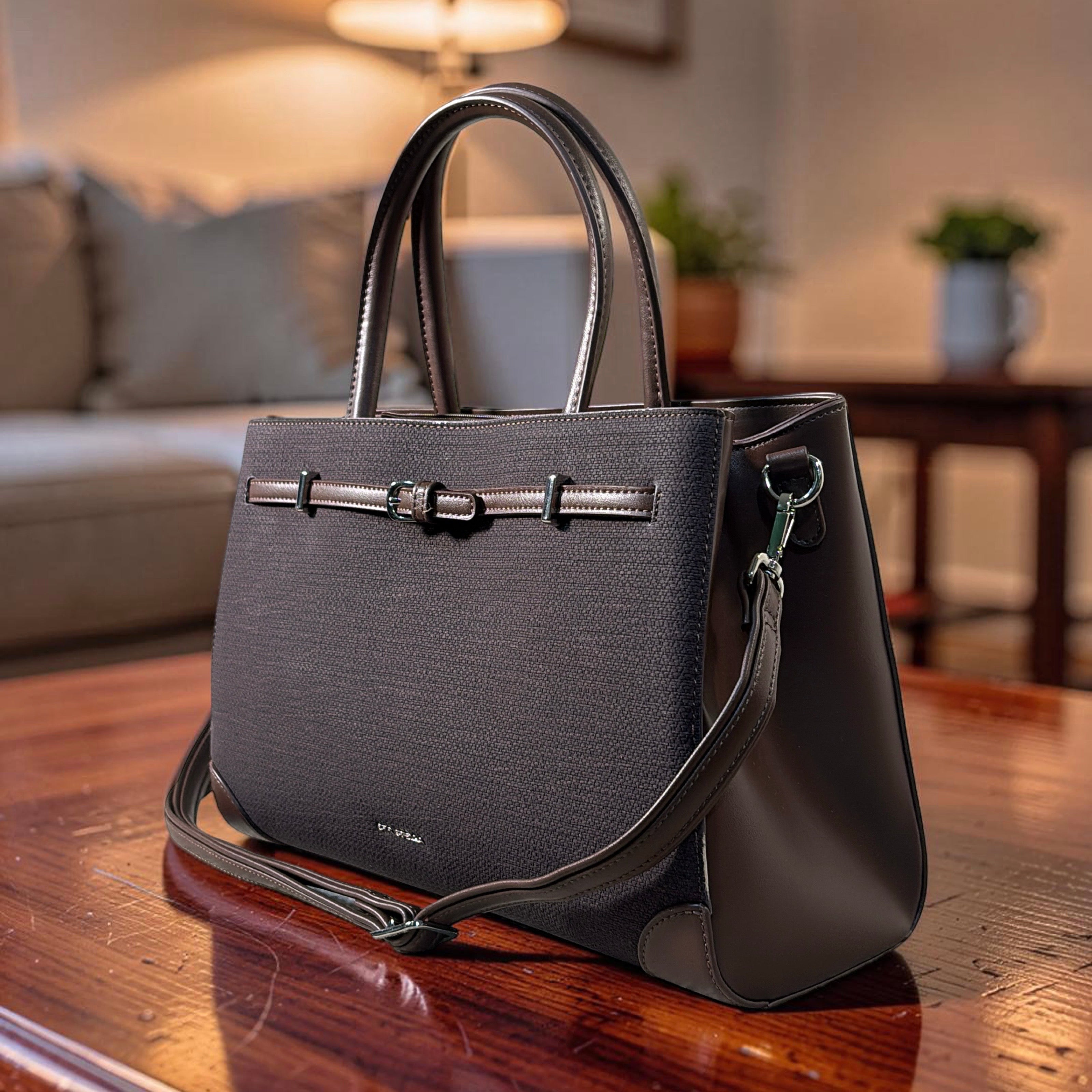 Chrisbella Buckle Detail Structured Bag in Coffee