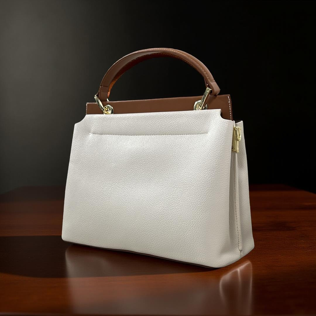 Versse Top Handle Textured Leather Bag in White