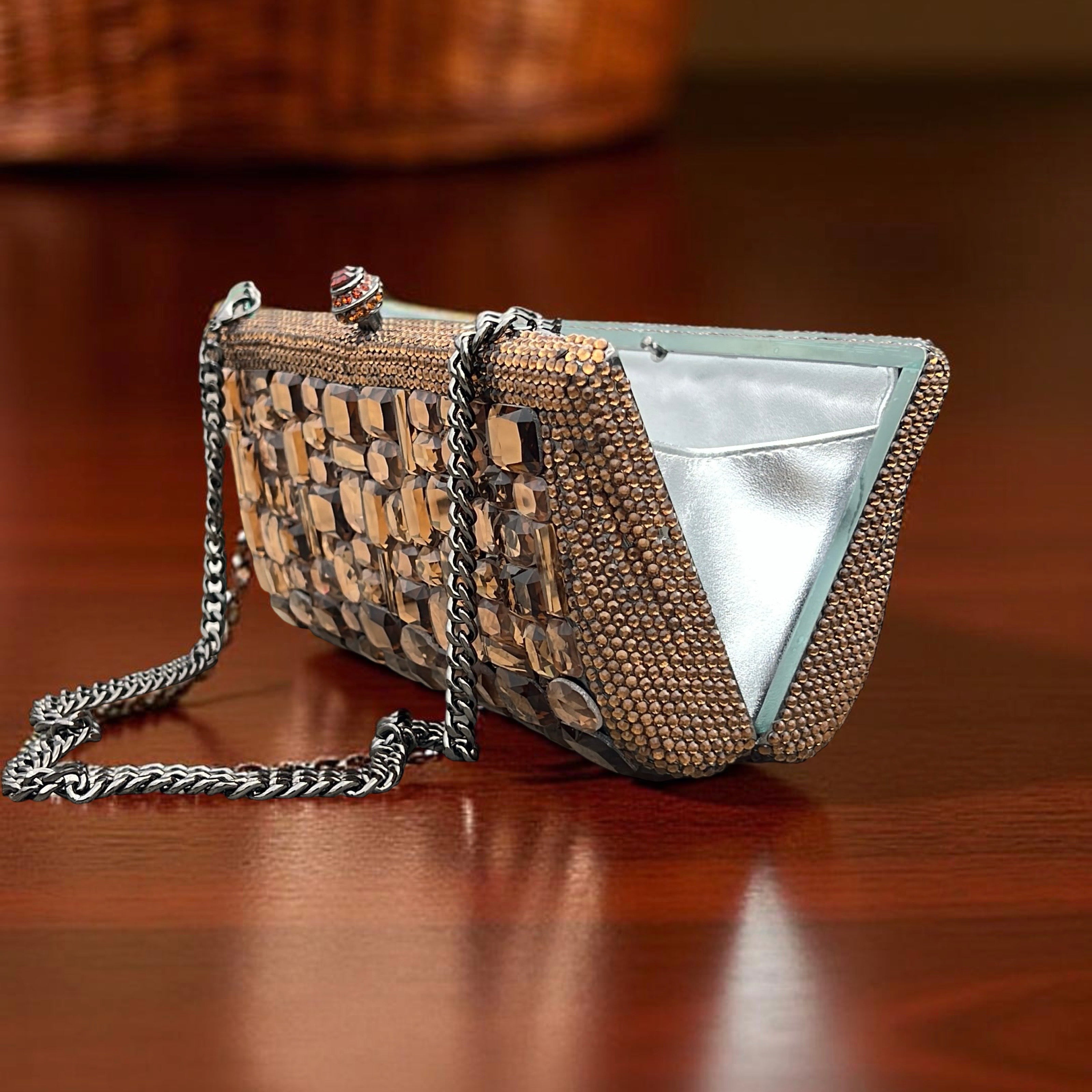 Venice Swarovski Clutch Party Purse in Brown