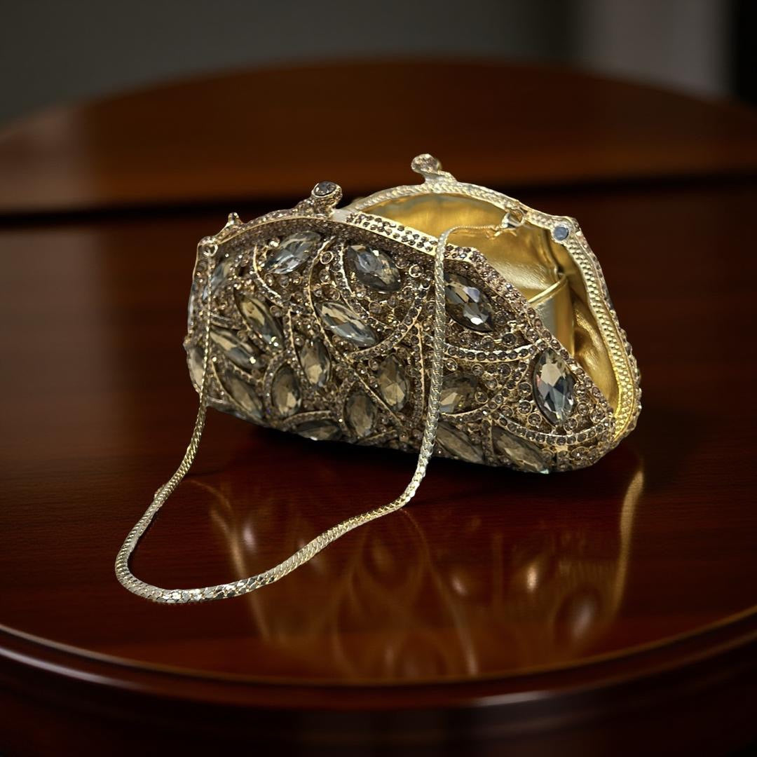Geneva Glam Clutch Statement Purse with Crystals in Gold