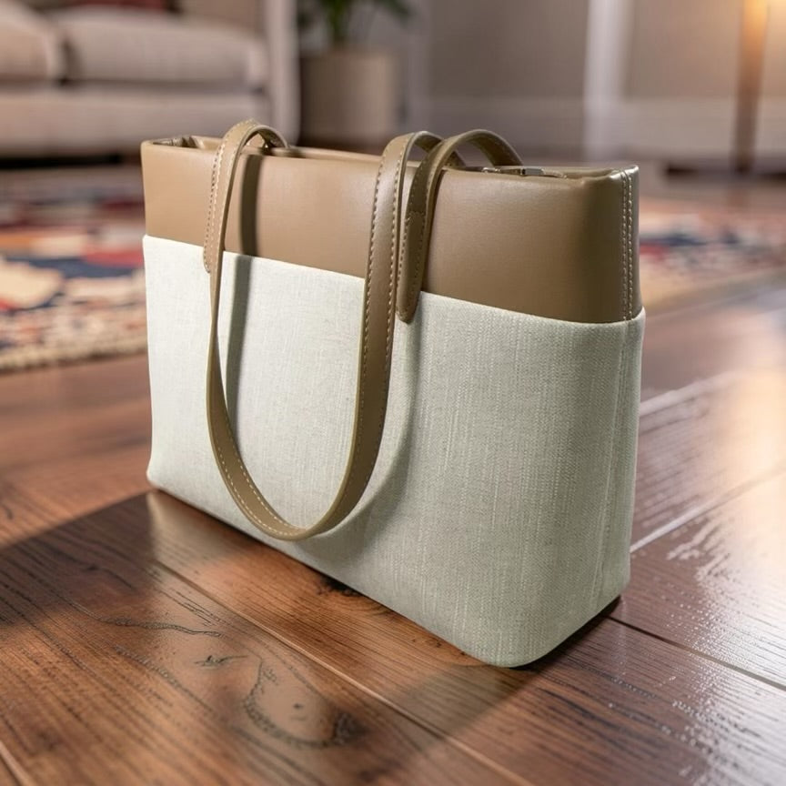 Chrisbella Contrast Tow-Tone Bag in Off-White