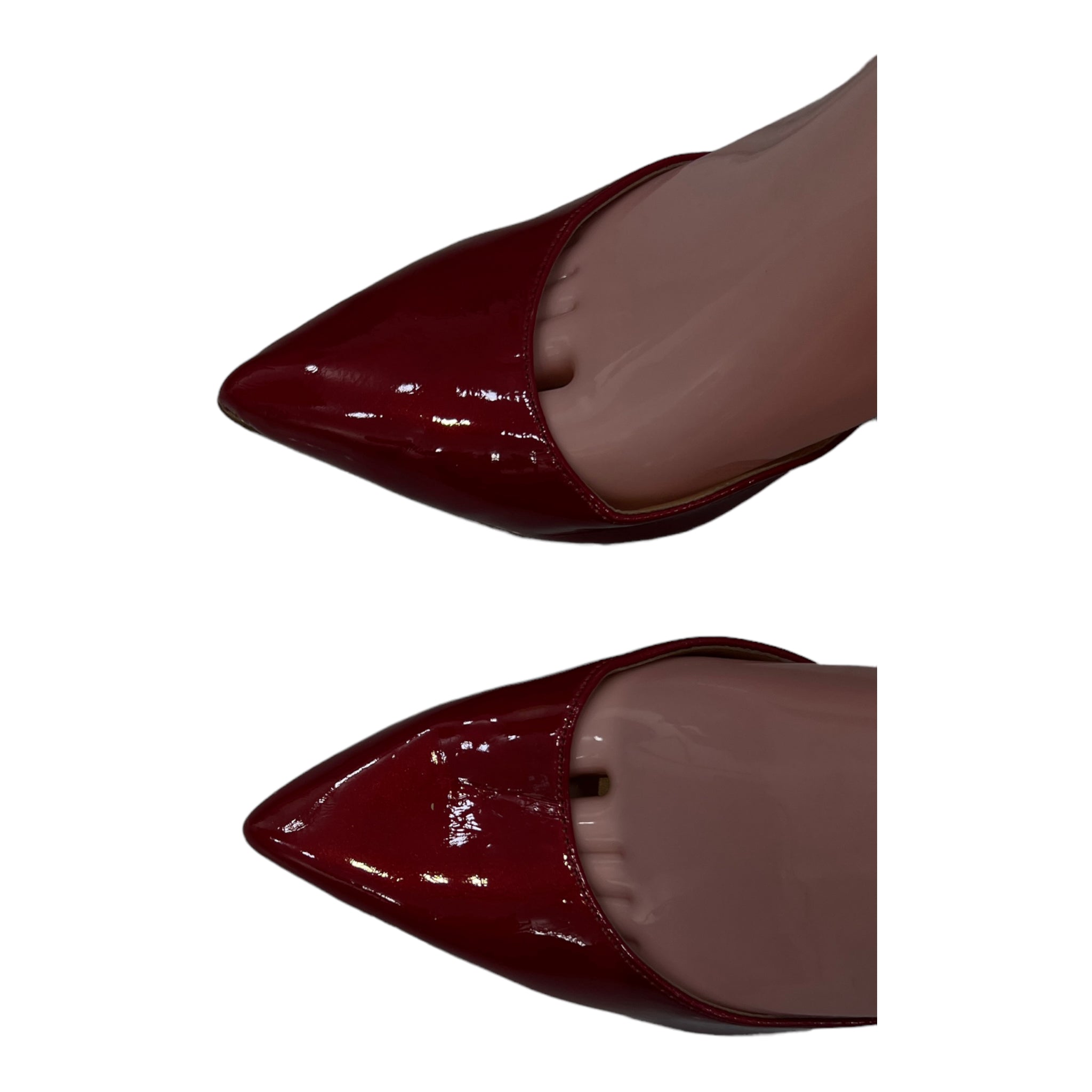JESSICA SIMPOSN PATENT POINTED TOE BLOCK HEEL PUMP IN RED
