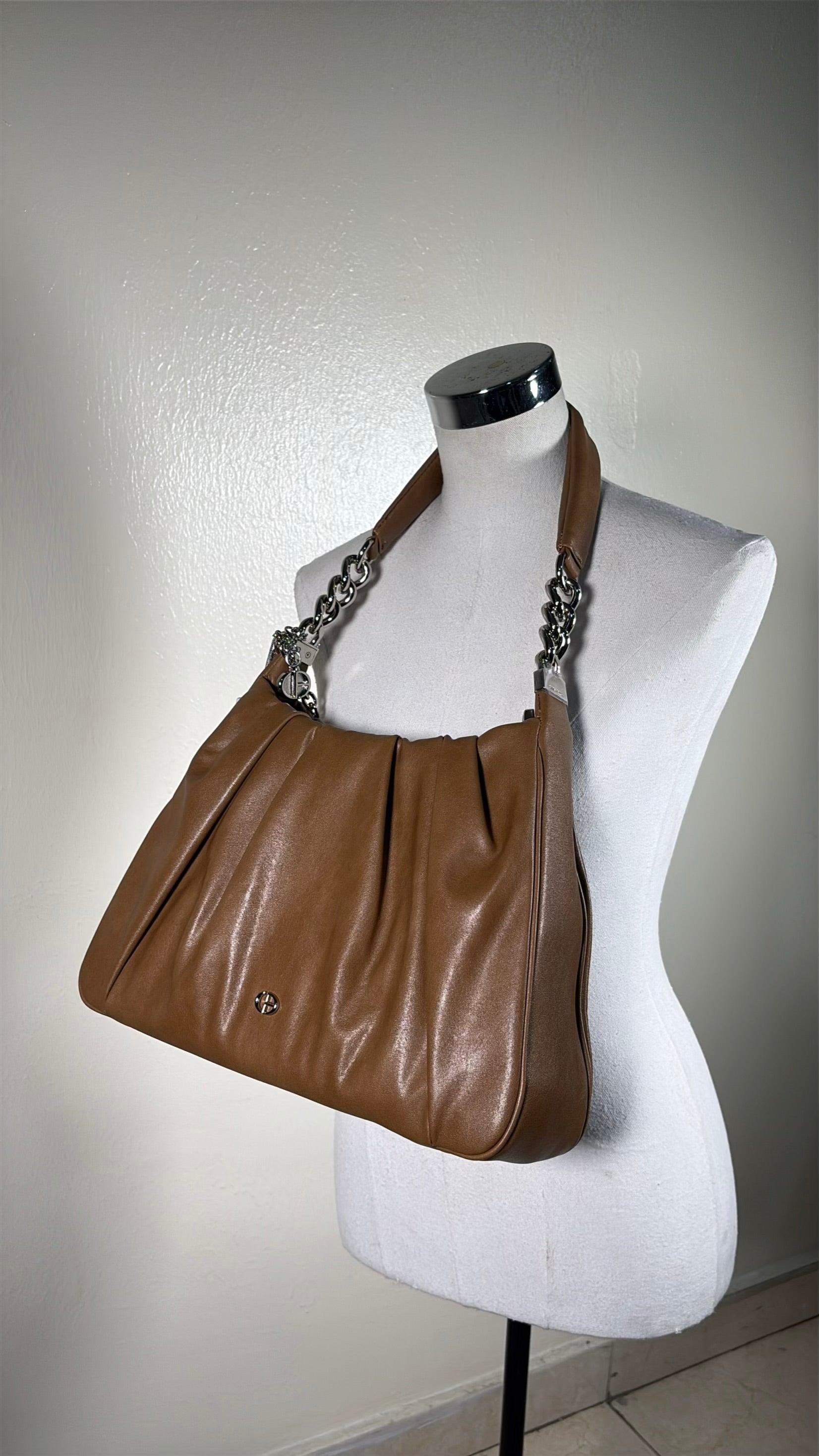 Chrisbella Ruched Deisgn Single Strap Bag in Brown