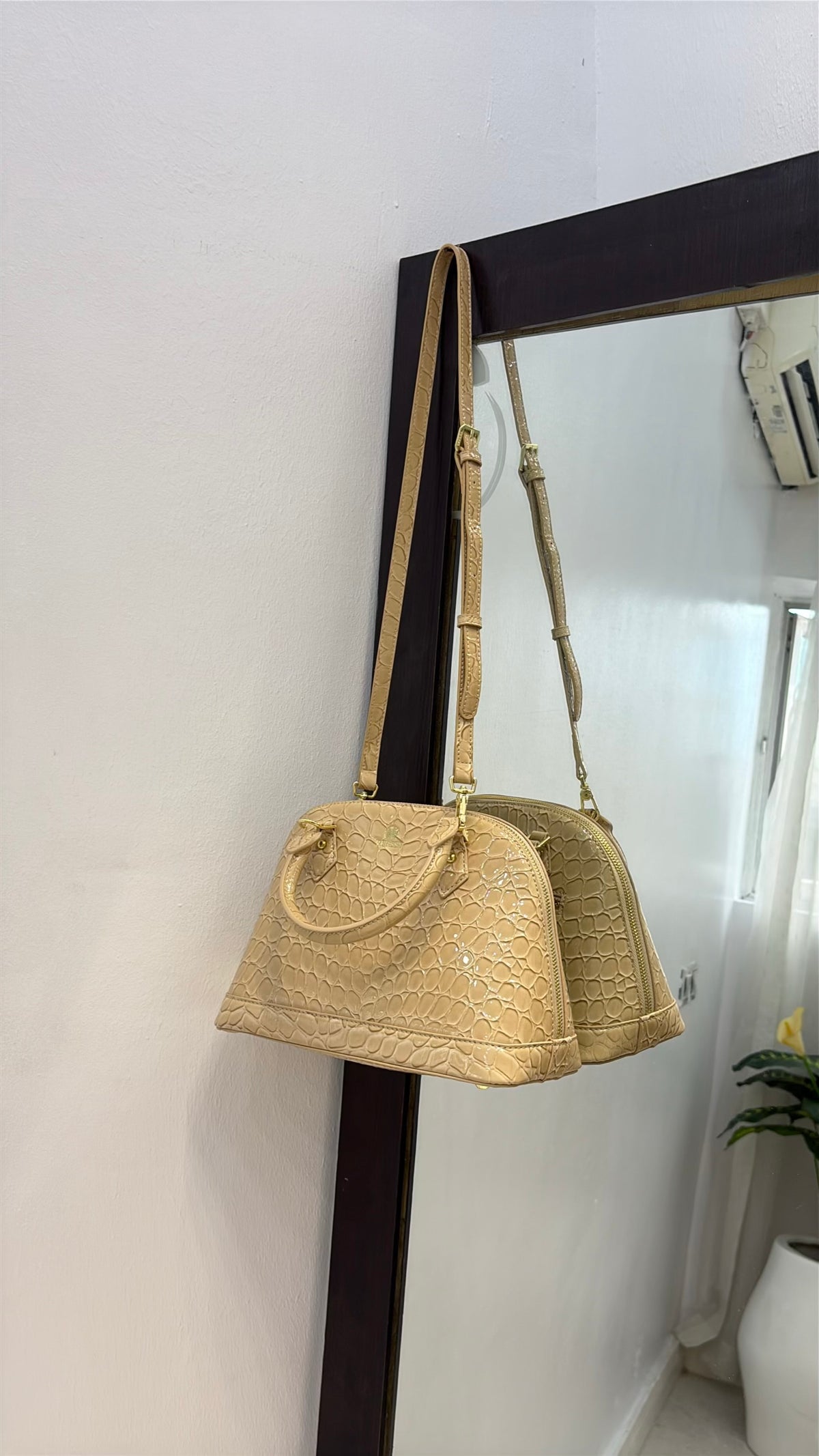 Versse Faux Croc Patent Leather Bag in Nude
