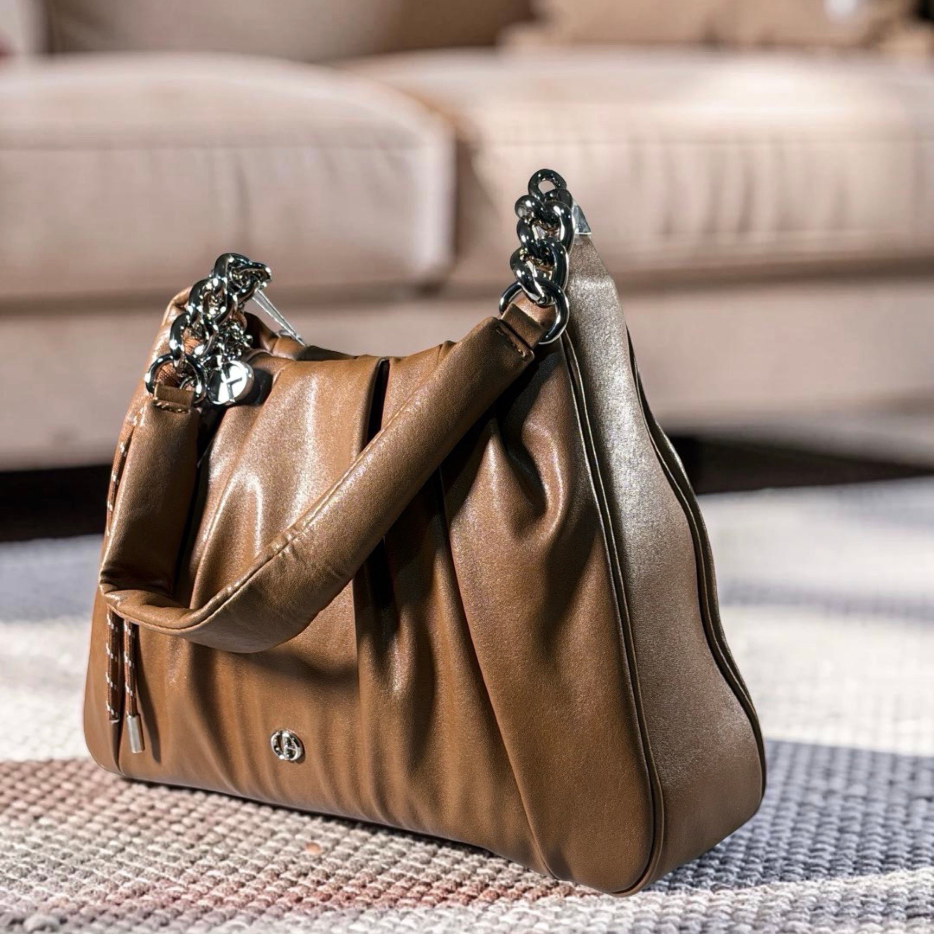 Chrisbella Ruched Deisgn Single Strap Bag in Brown